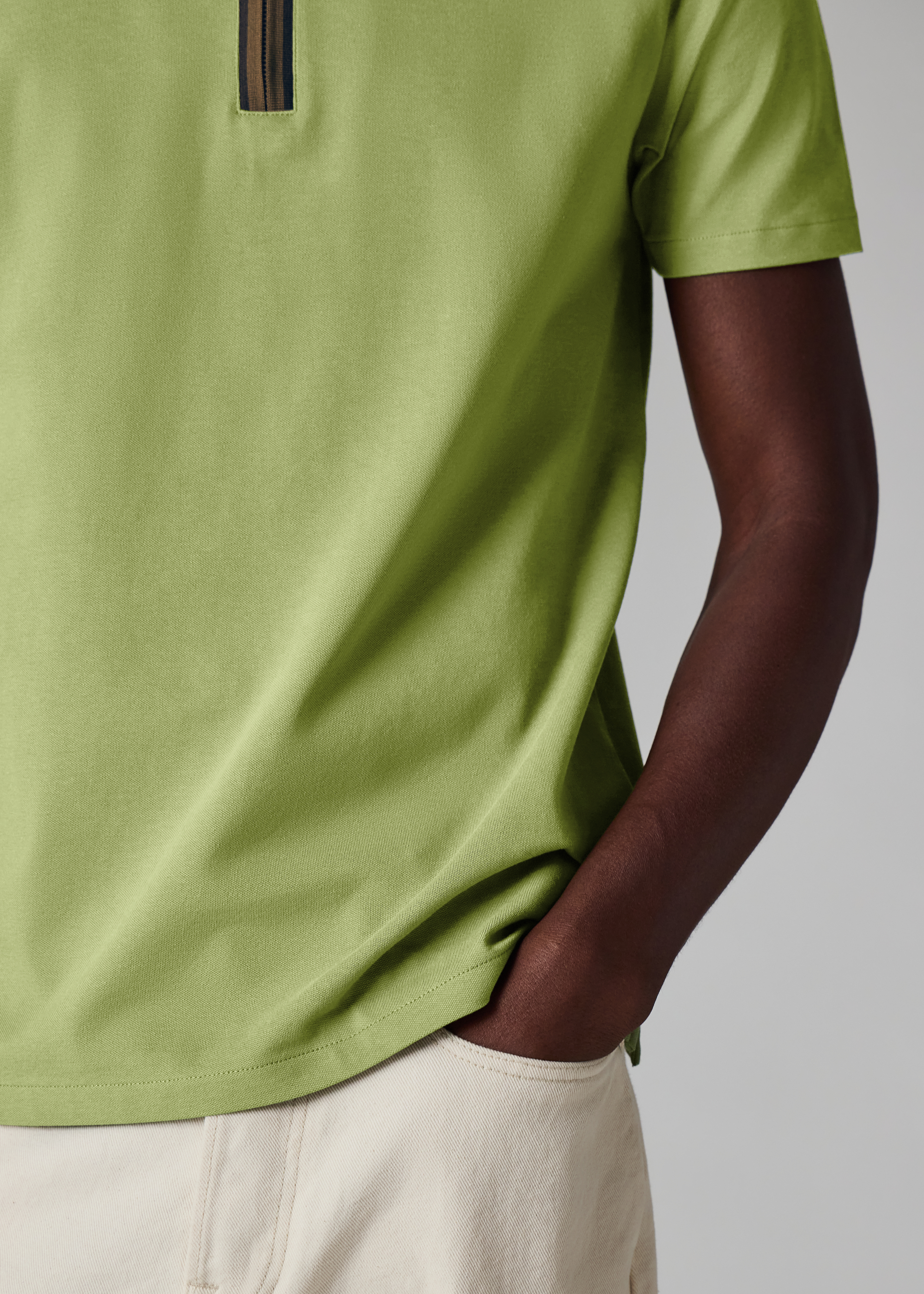 Khaki Contrast Tipping Zip Polo Shirt