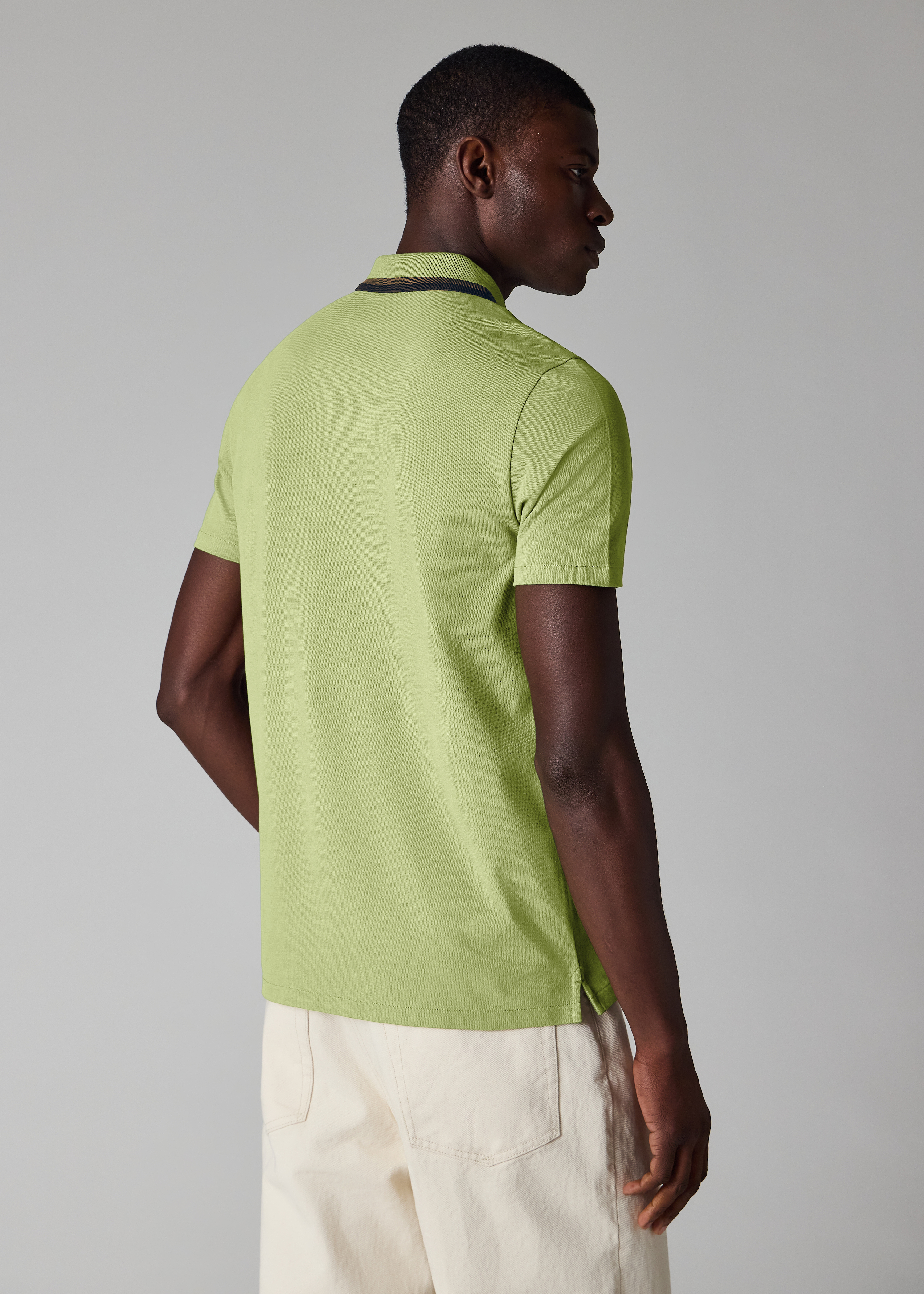 Khaki Contrast Tipping Zip Polo Shirt