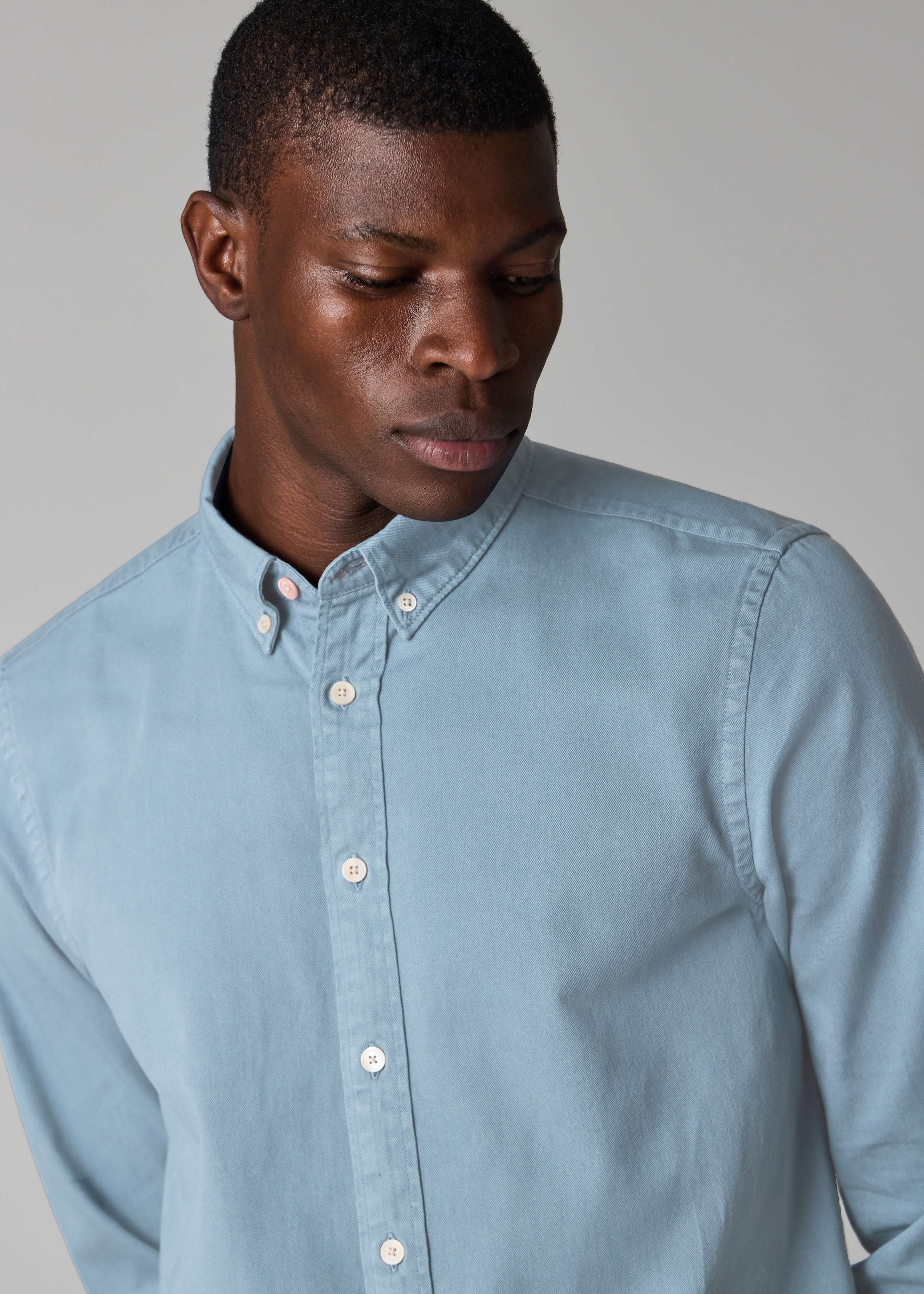 Powder Blue Cotton-Twill Button-Down Shirt