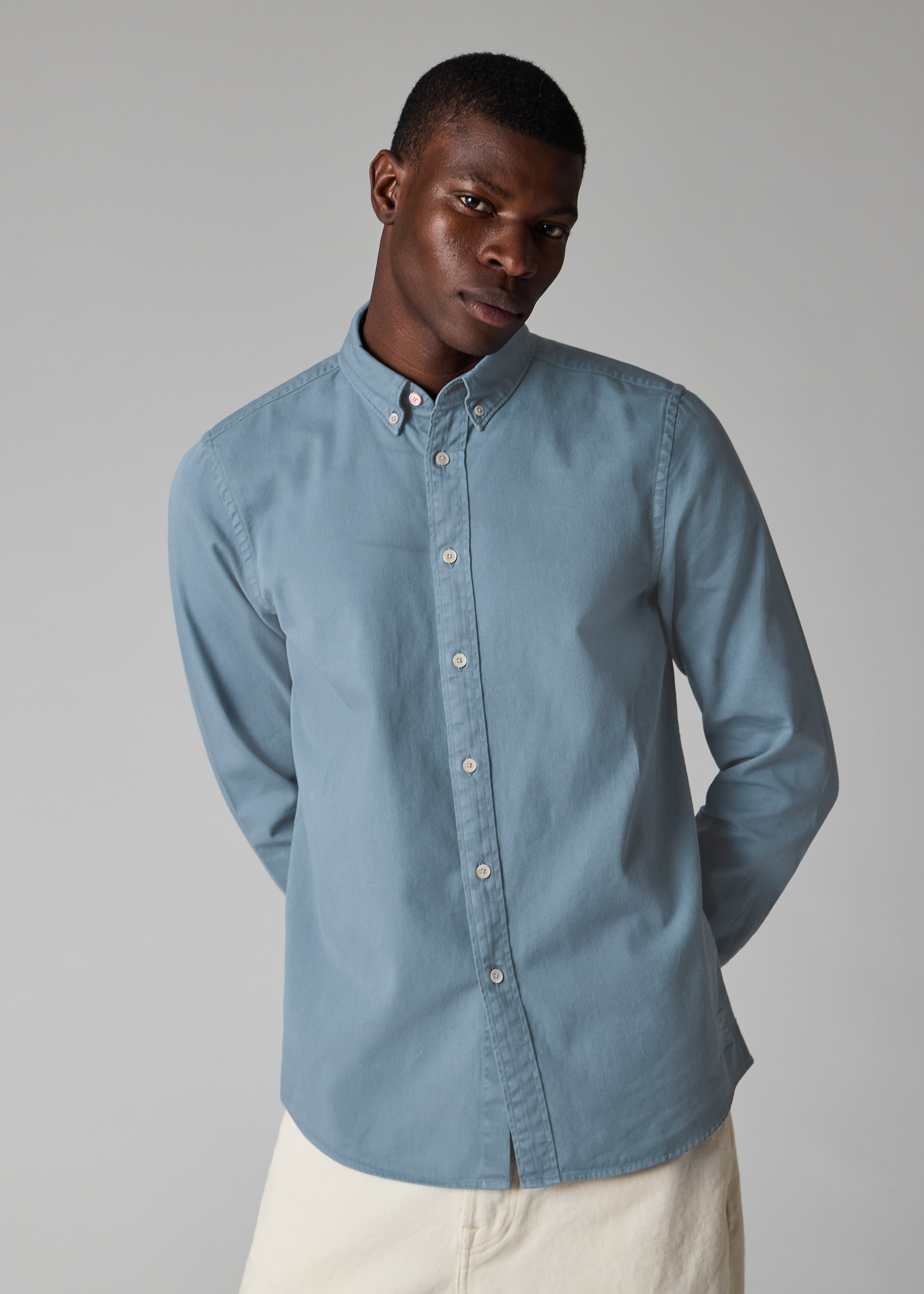 Powder Blue Cotton-Twill Button-Down Shirt