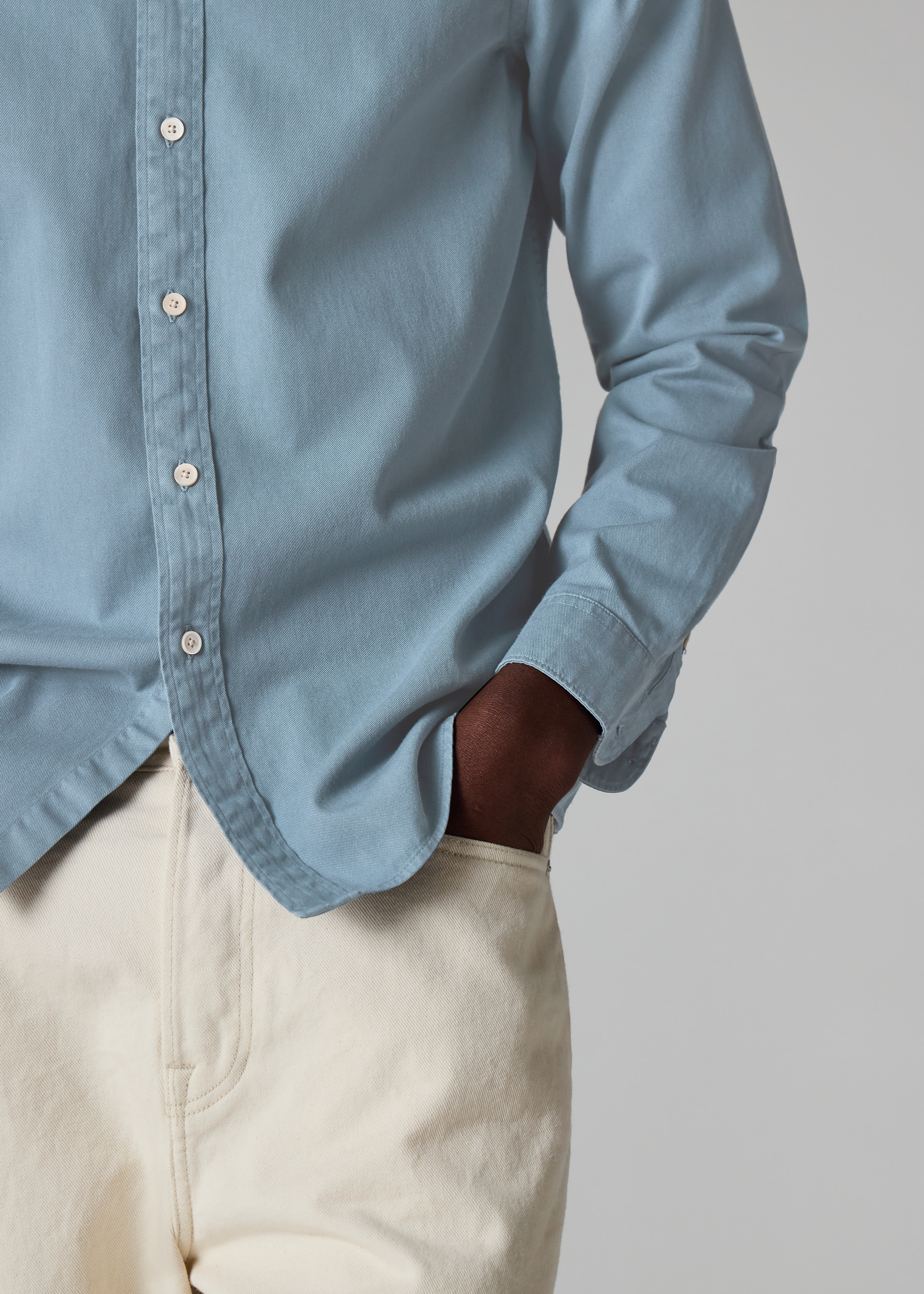 Powder Blue Cotton-Twill Button-Down Shirt