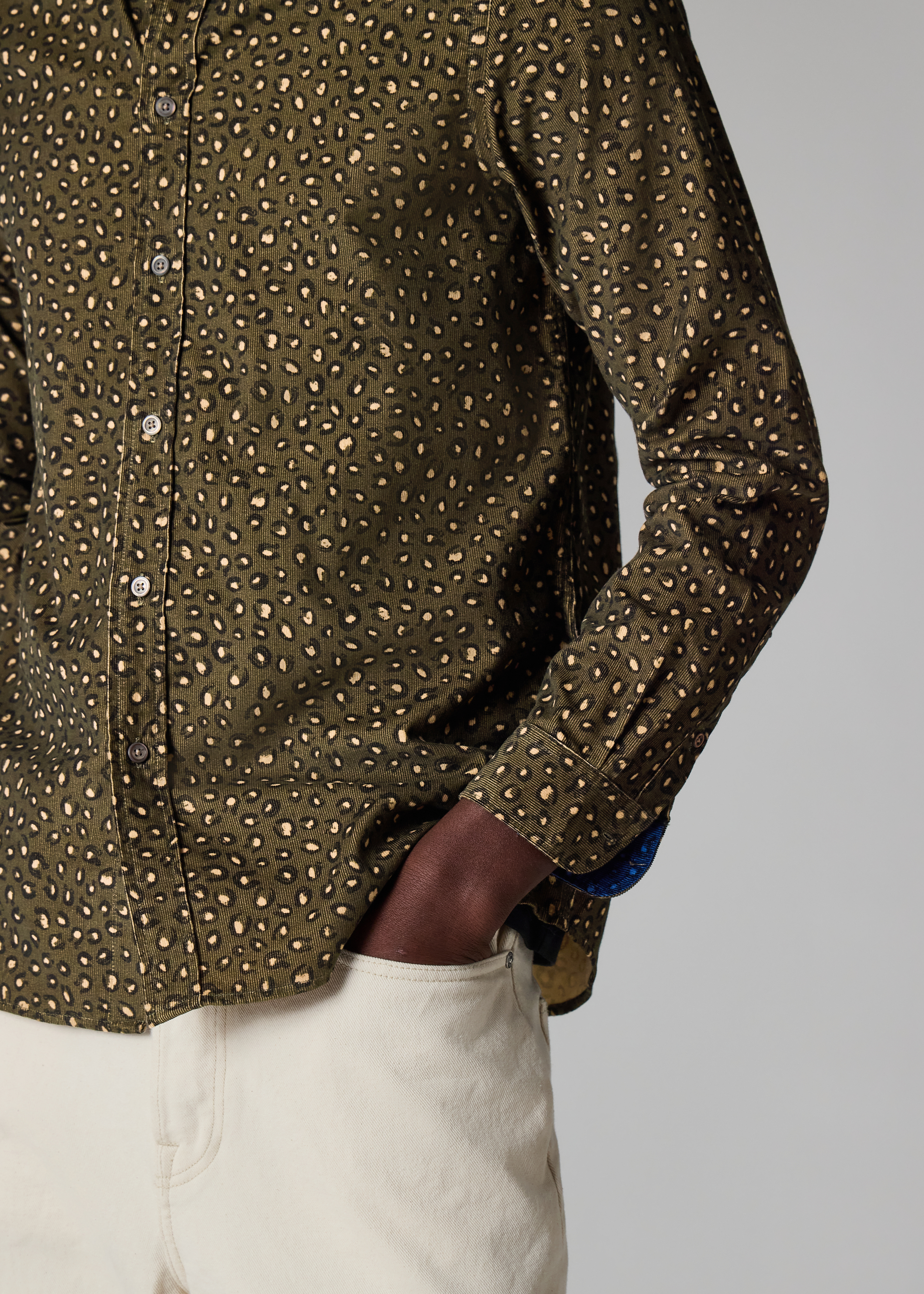 Khaki 'Animal' Print Corduroy Button-Down Shirt