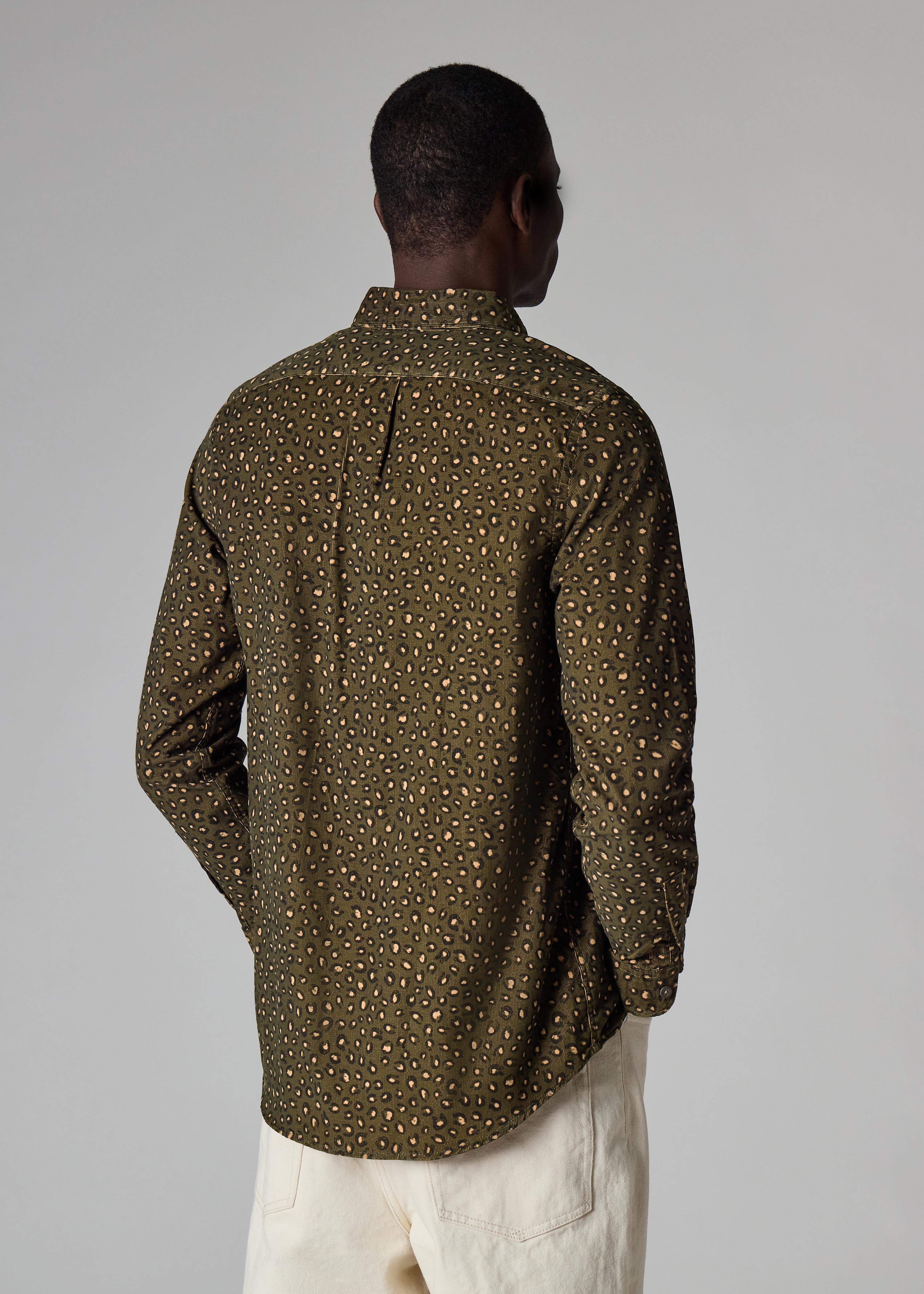 Khaki 'Animal' Print Corduroy Button-Down Shirt