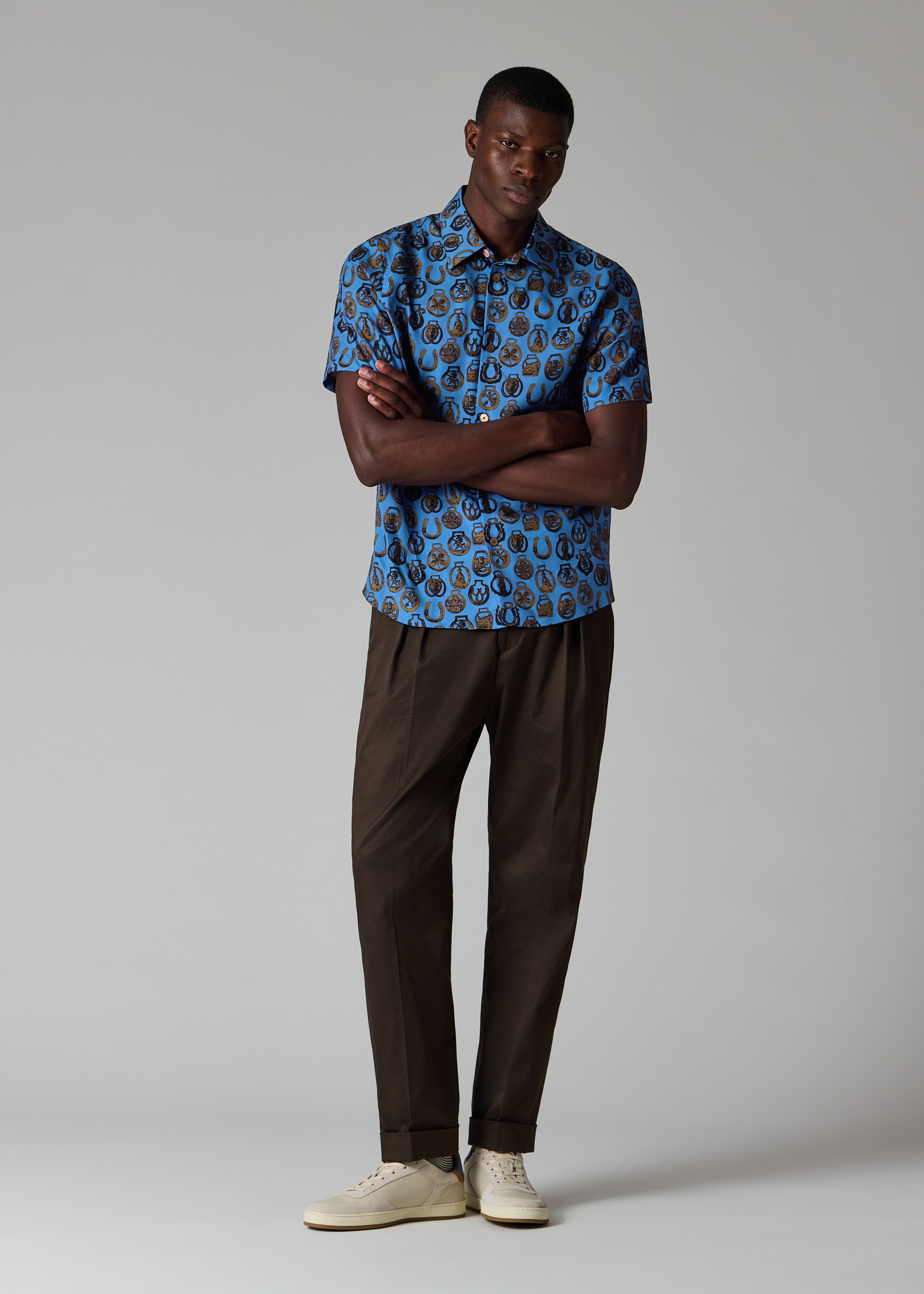 Casual-Fit Cobalt Blue 'Lucky Charm' Print Shirt