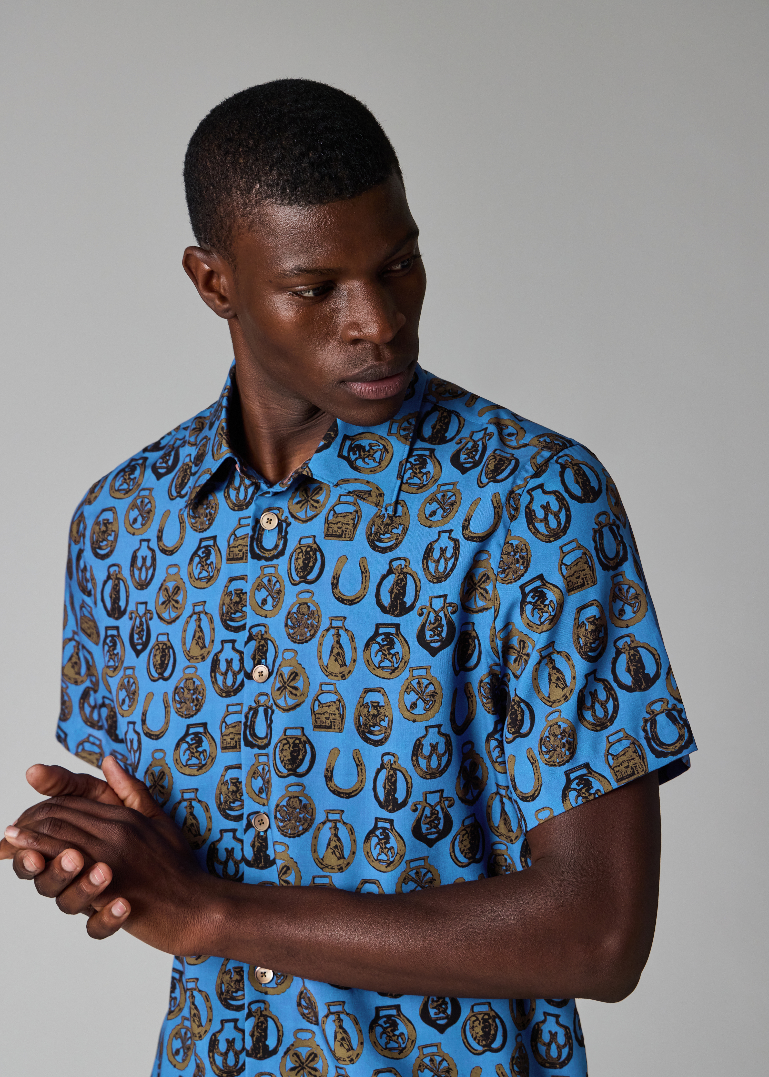 Casual-Fit Cobalt Blue 'Lucky Charm' Print Shirt