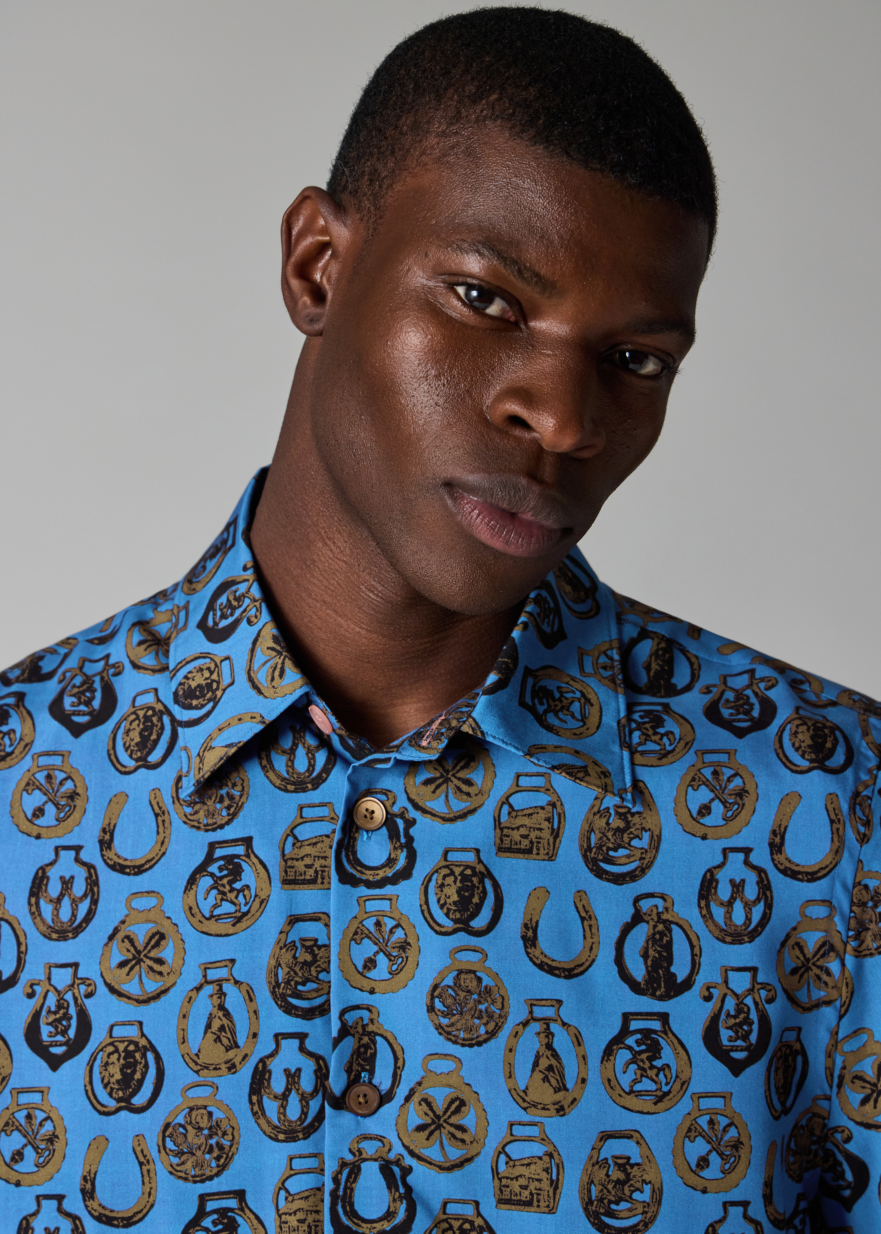 Casual-Fit Cobalt Blue 'Lucky Charm' Print Shirt