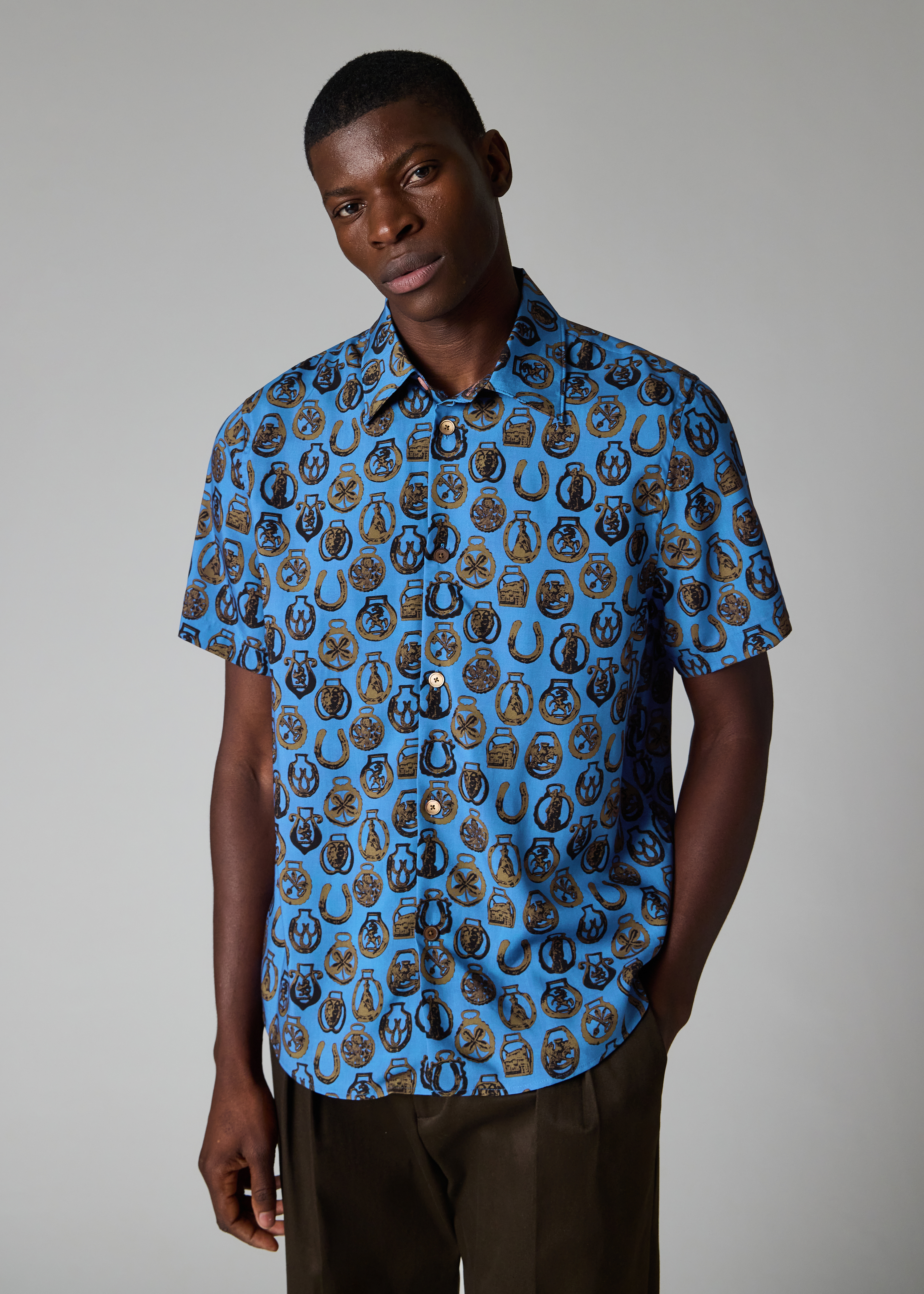 Casual-Fit Cobalt Blue 'Lucky Charm' Print Shirt