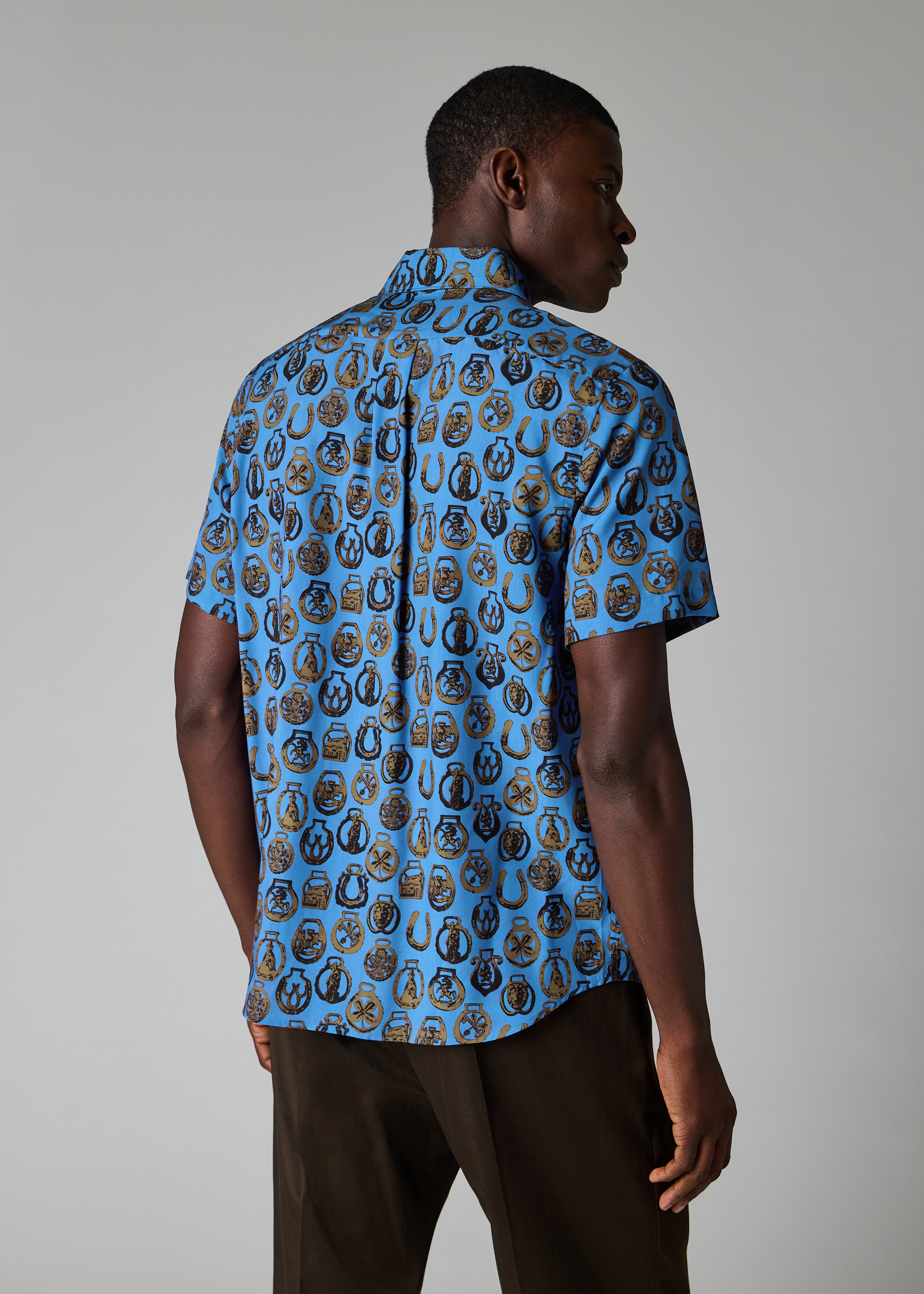Casual-Fit Cobalt Blue 'Lucky Charm' Print Shirt