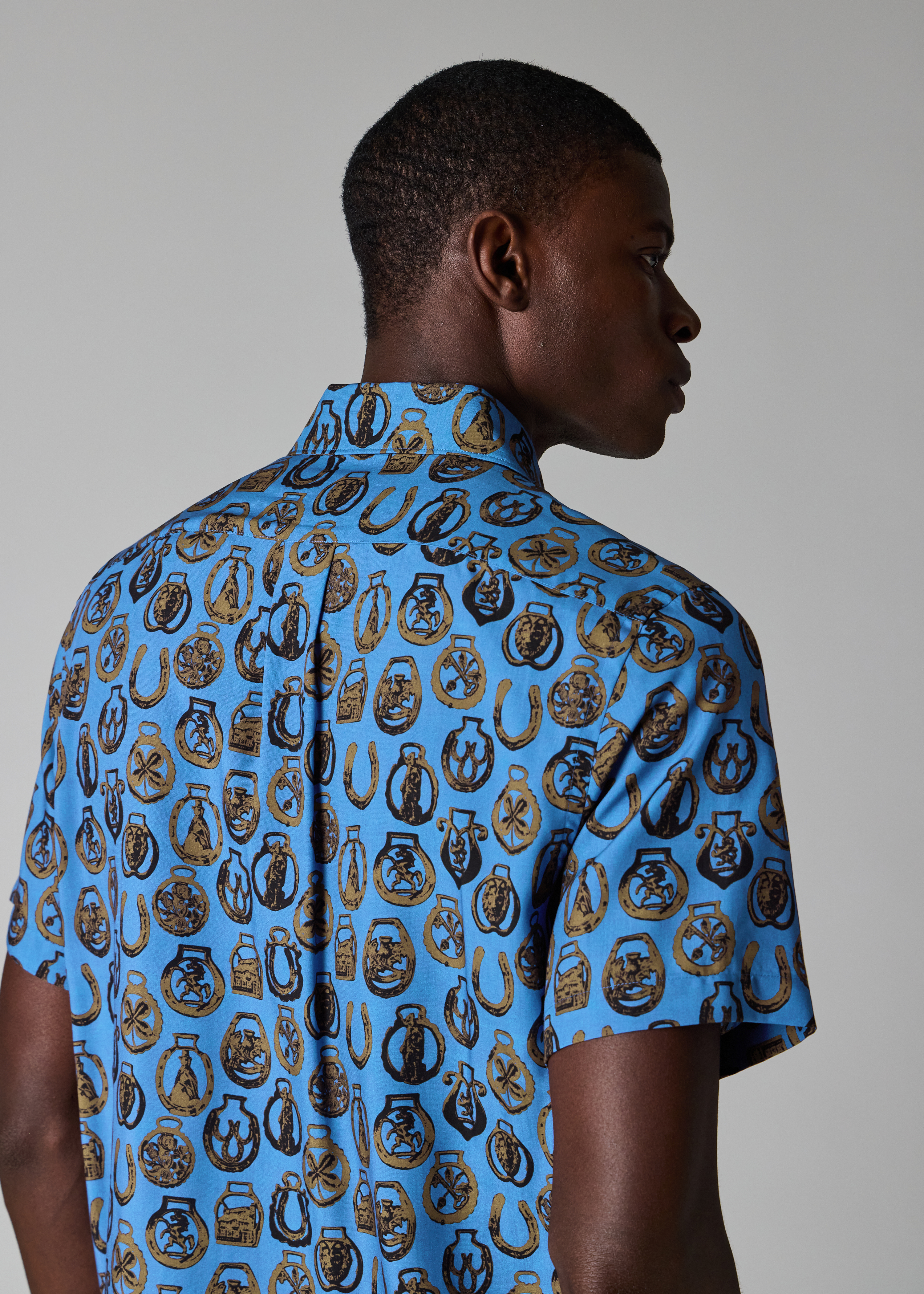 Casual-Fit Cobalt Blue 'Lucky Charm' Print Shirt