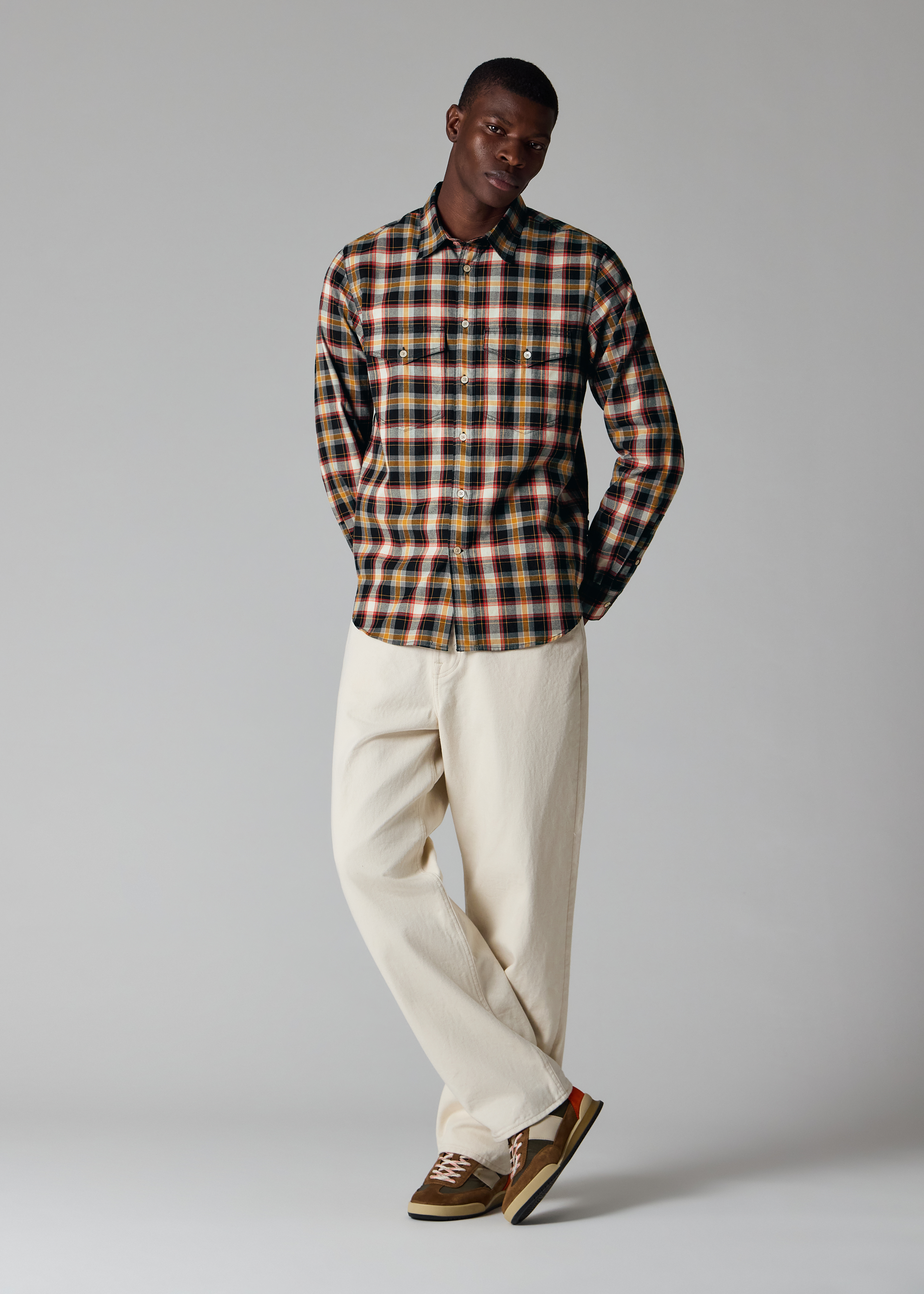 Casual-Fit Black and Yellow Check Shirt