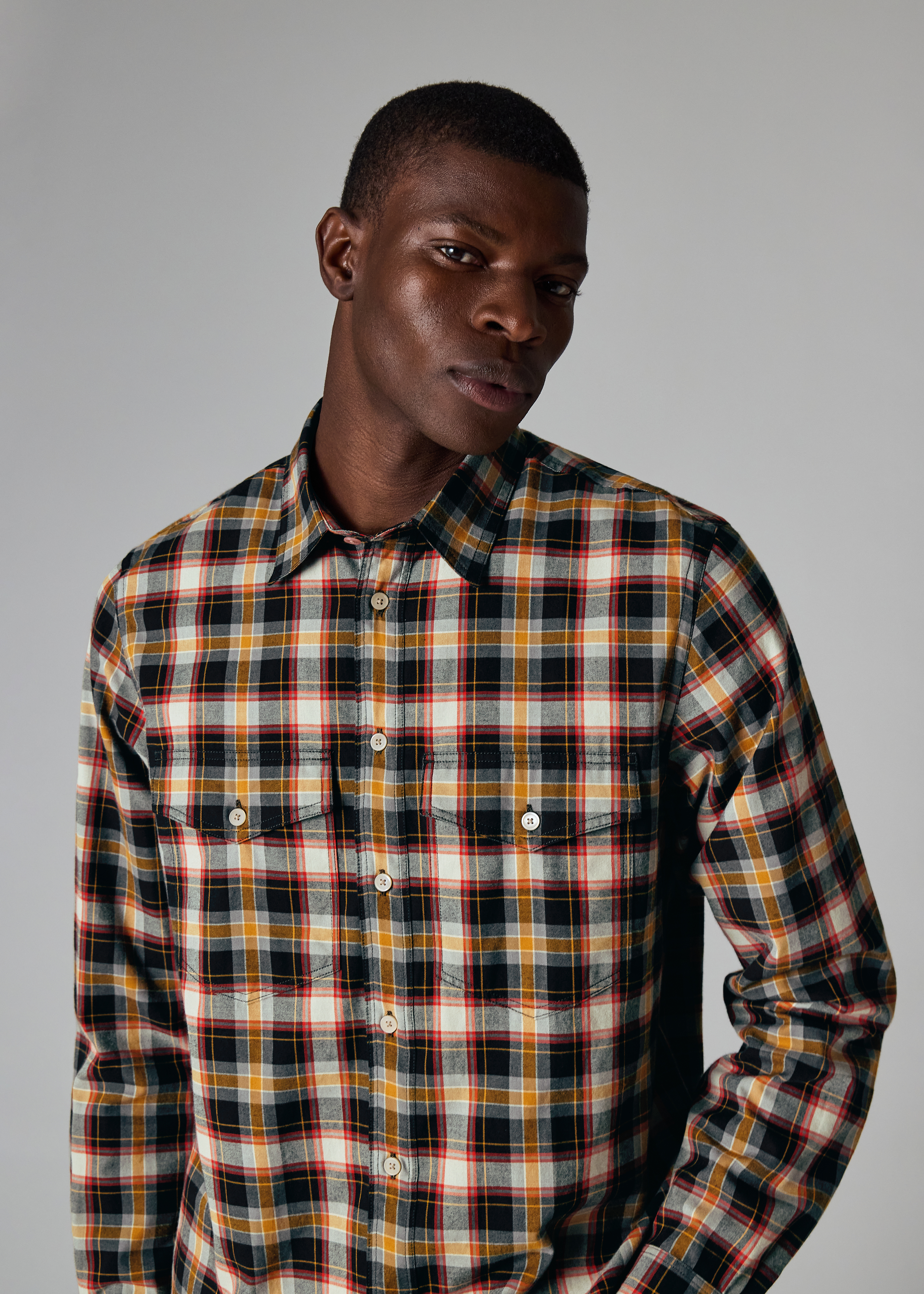 Casual-Fit Black and Yellow Check Shirt