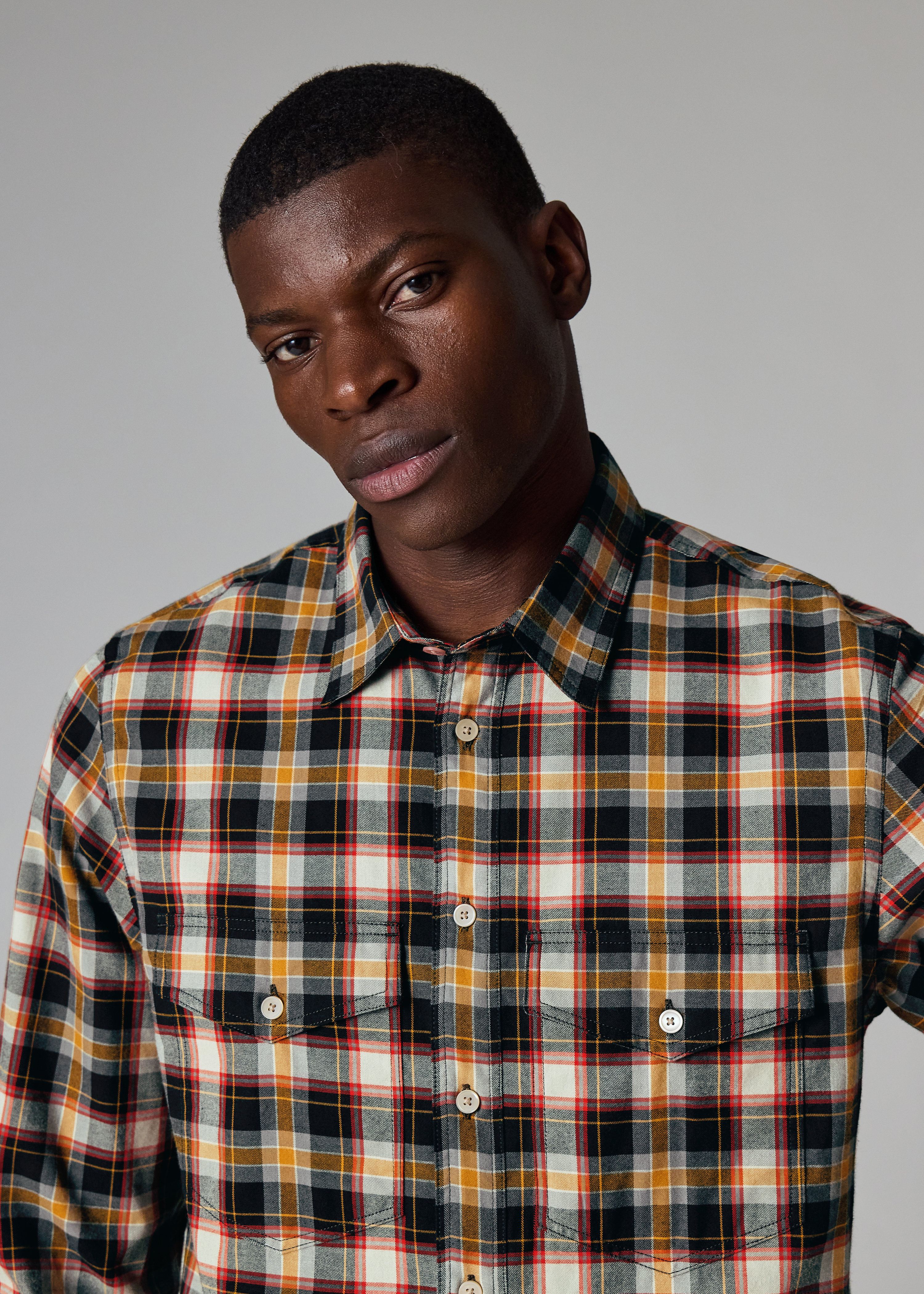 Casual-Fit Black and Yellow Check Shirt