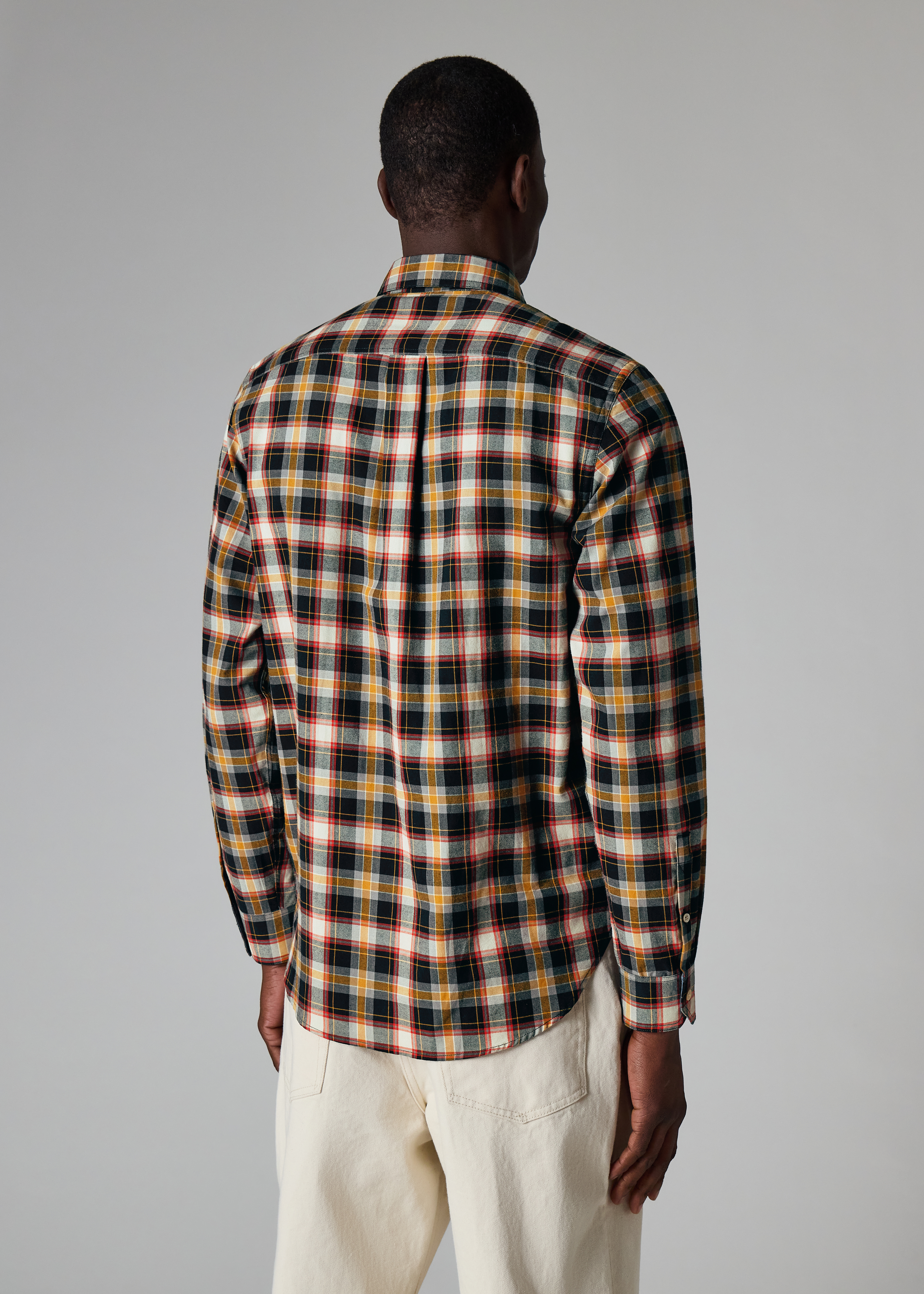 Casual-Fit Black and Yellow Check Shirt