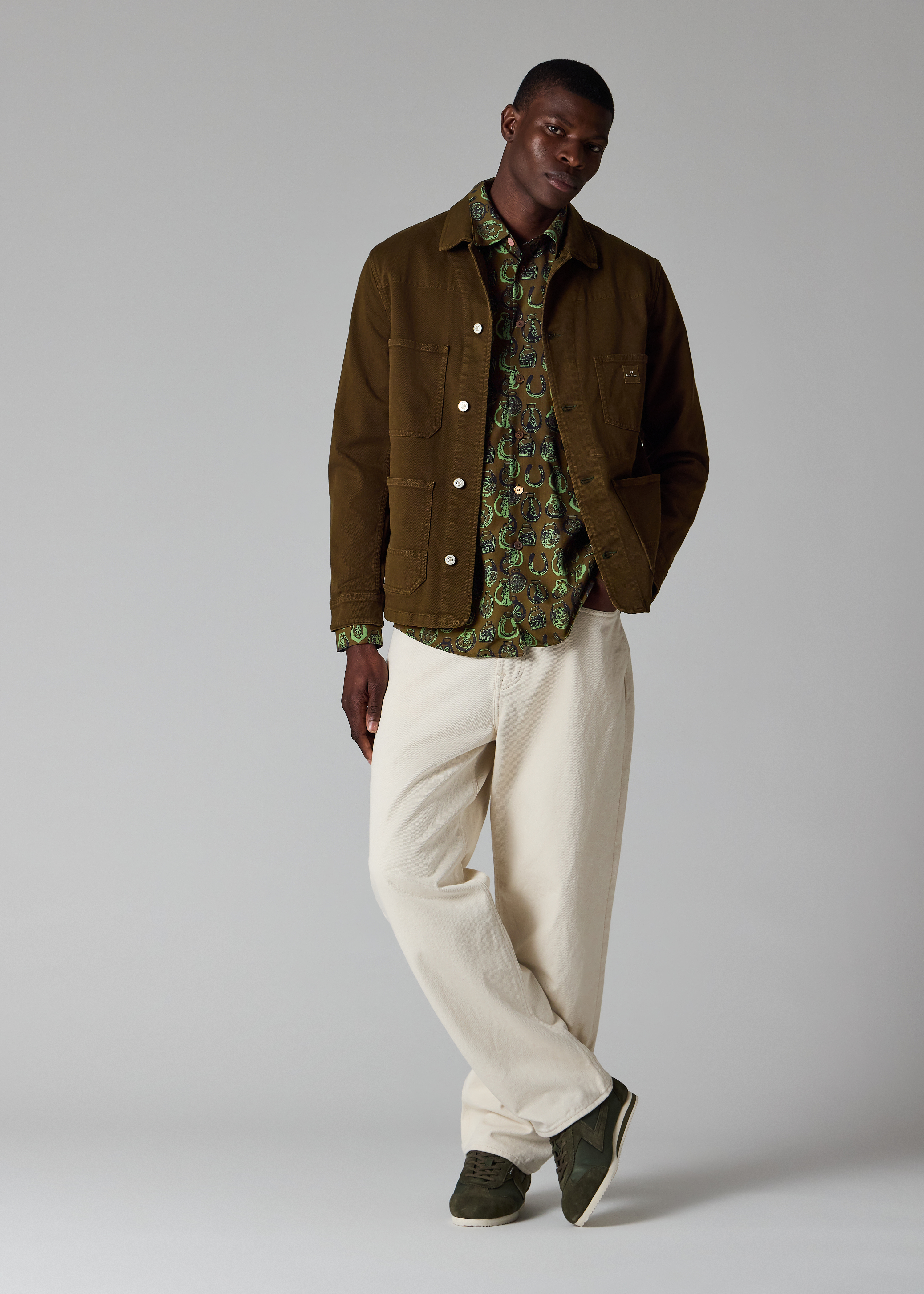 Khaki Lyocell 'Lucky Charm' Print Shirt