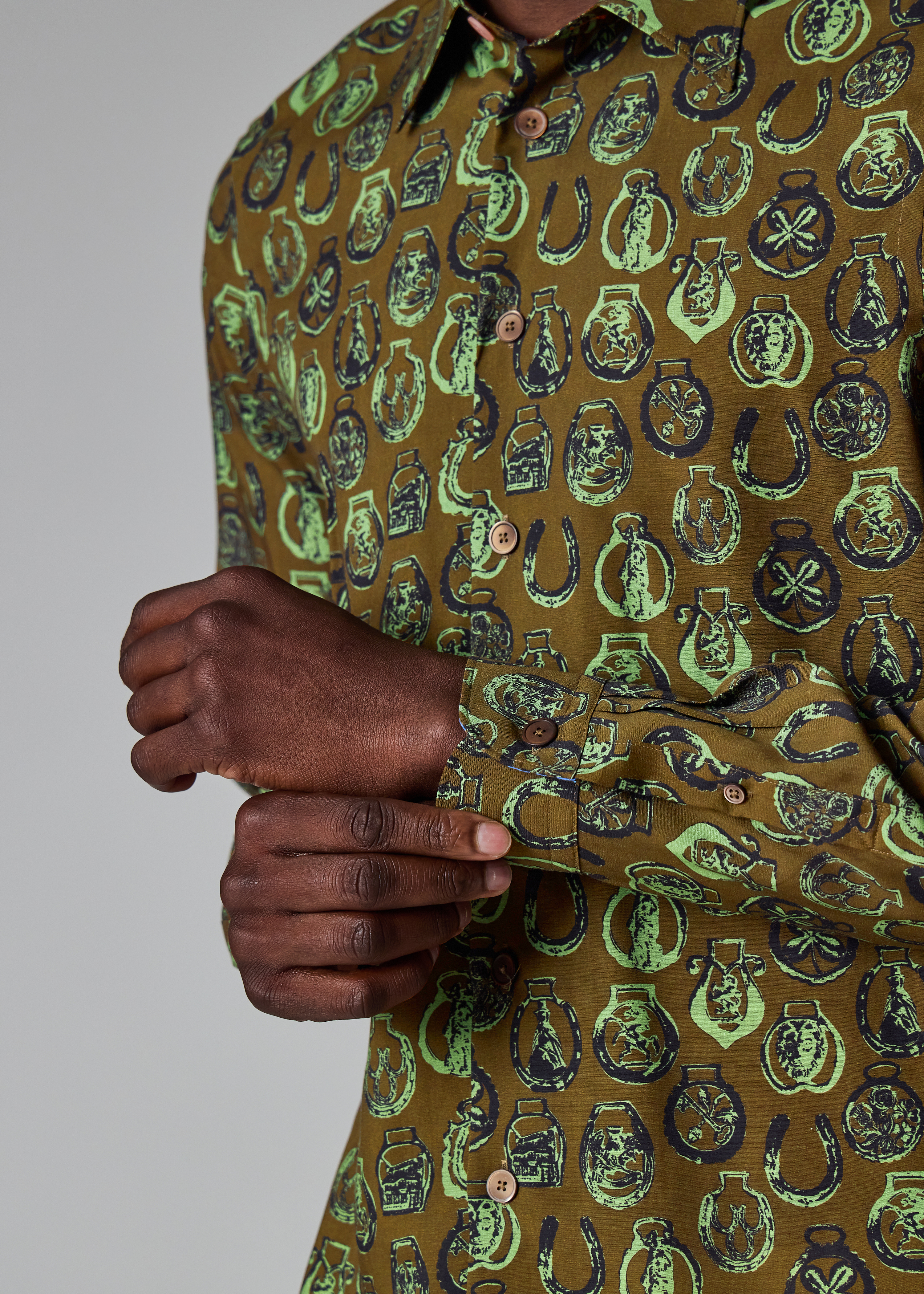 Khaki Lyocell 'Lucky Charm' Print Shirt