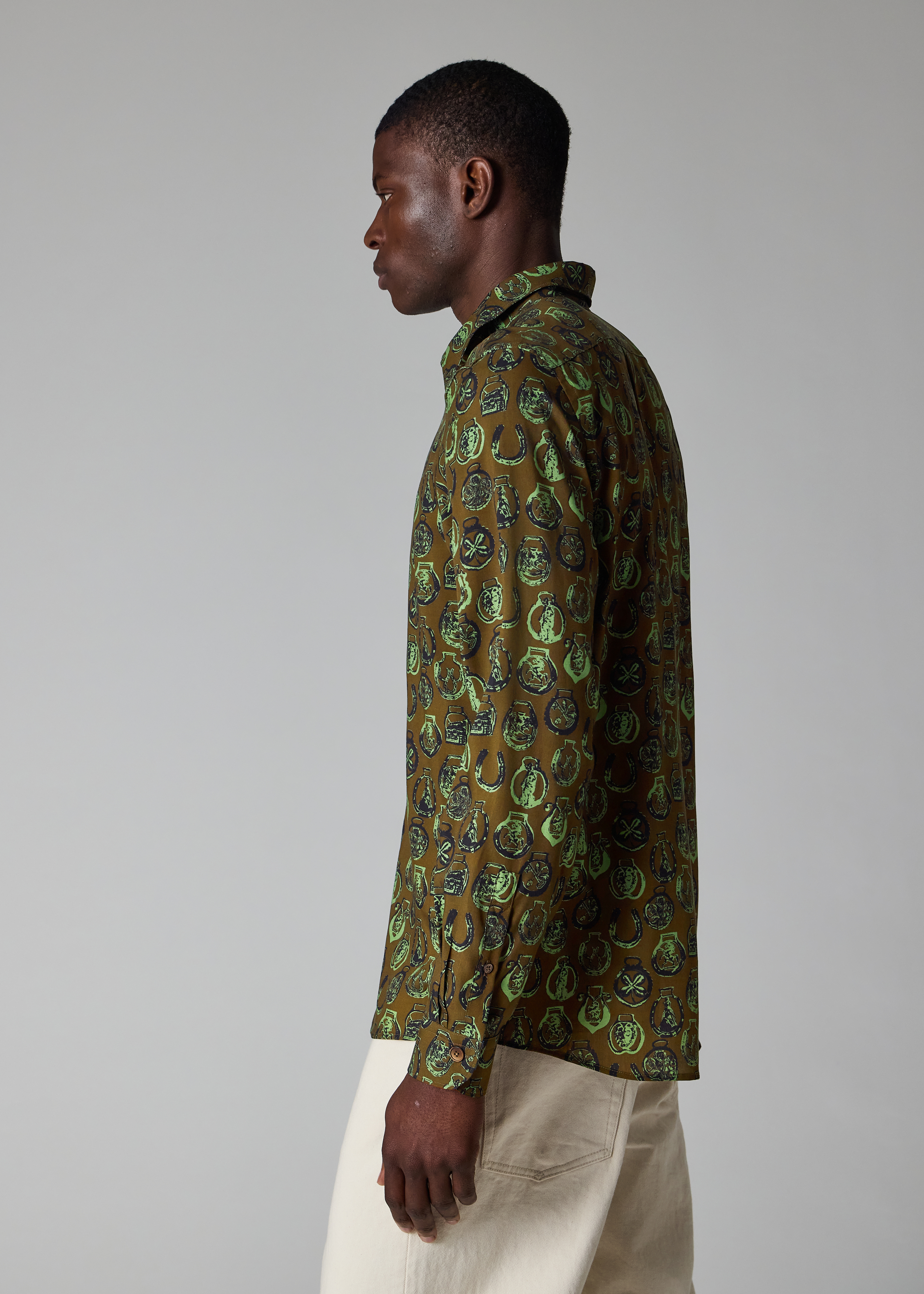 Khaki Lyocell 'Lucky Charm' Print Shirt
