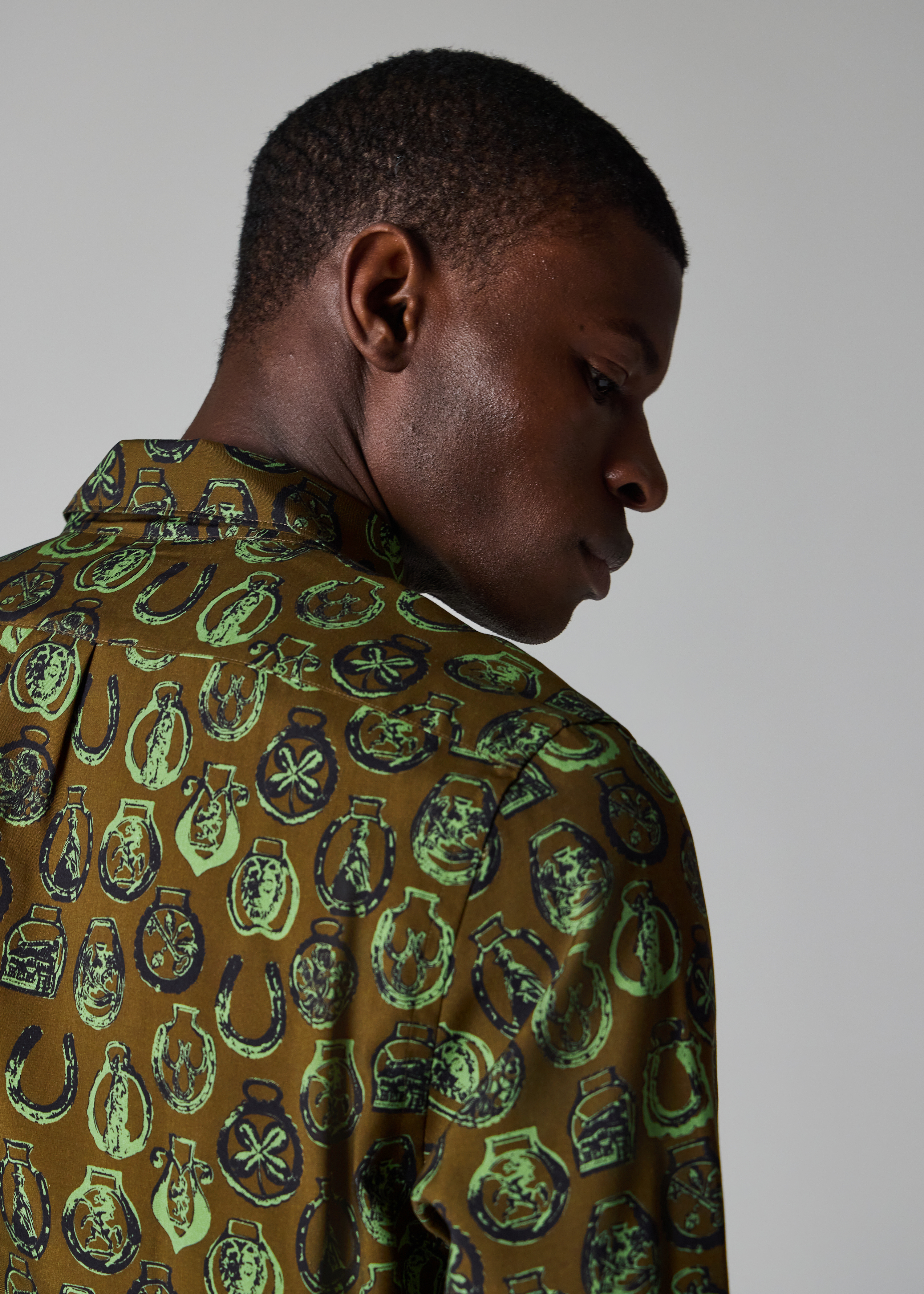 Khaki Lyocell 'Lucky Charm' Print Shirt