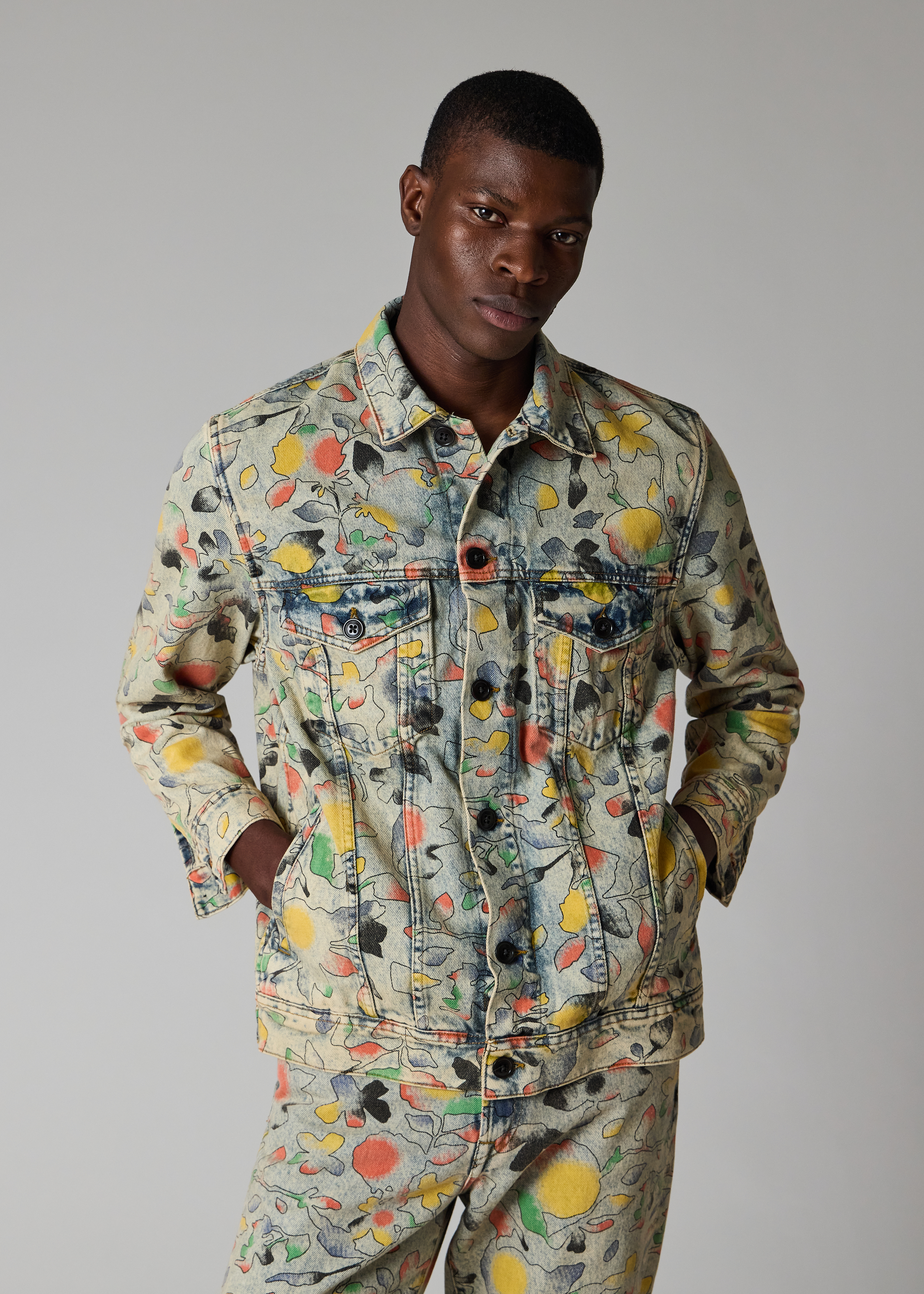 'Good Fortune Floral' Print Denim Jacket