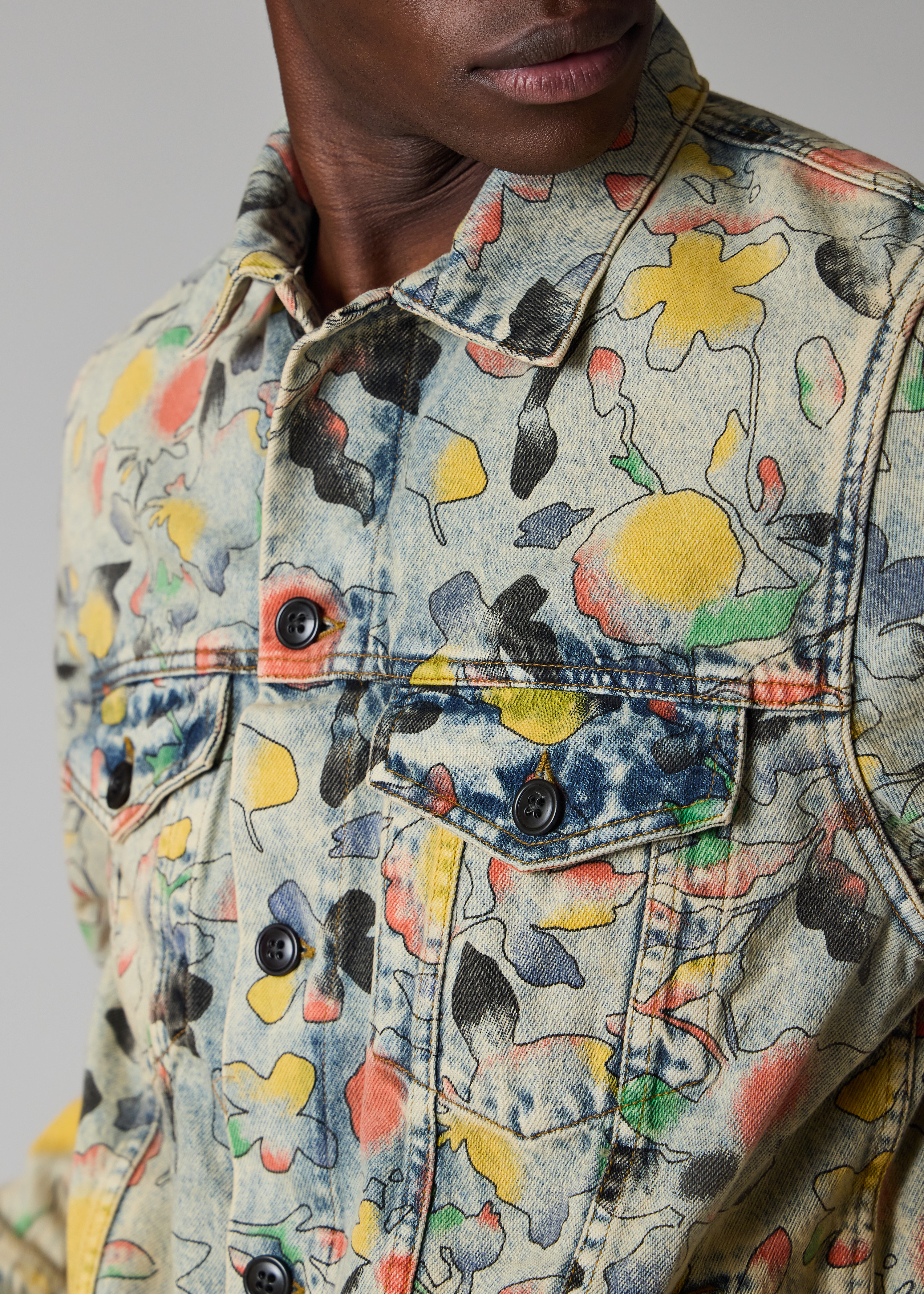 'Good Fortune Floral' Print Denim Jacket