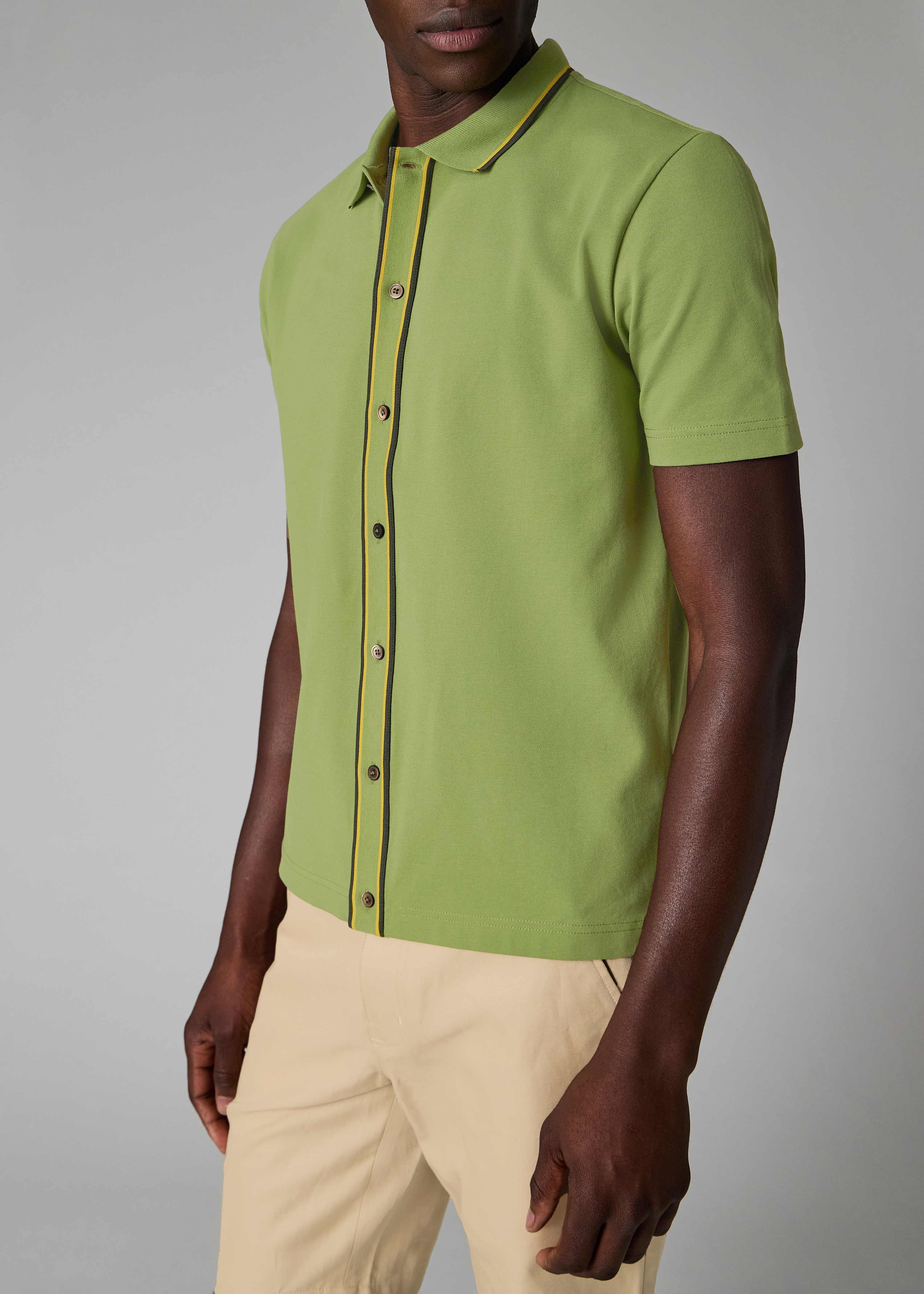Khaki Button-Through Polo Shirt