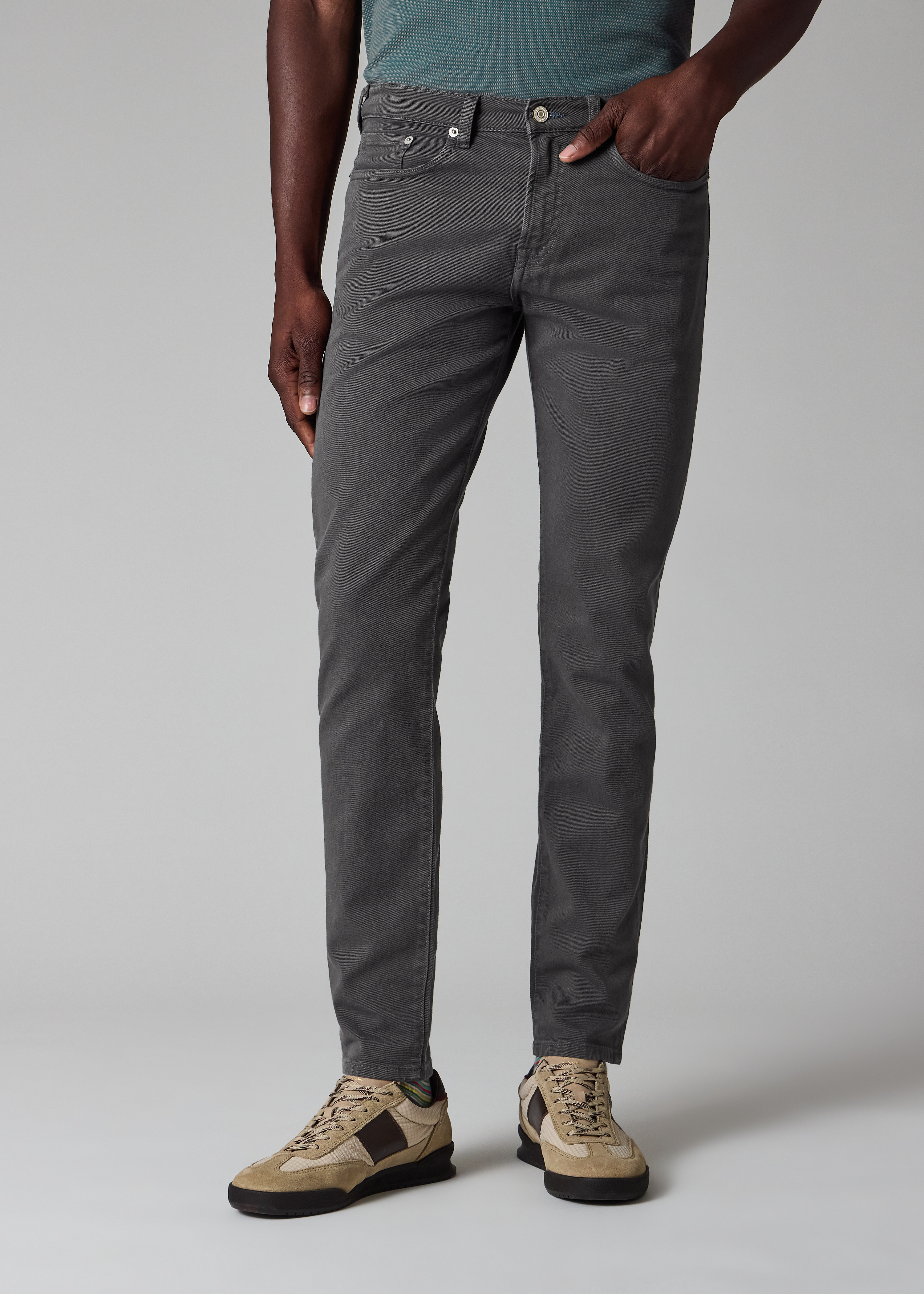 Tapered-Fit Grey Garment-Dyed Organic Cotton-Stretch Jeans