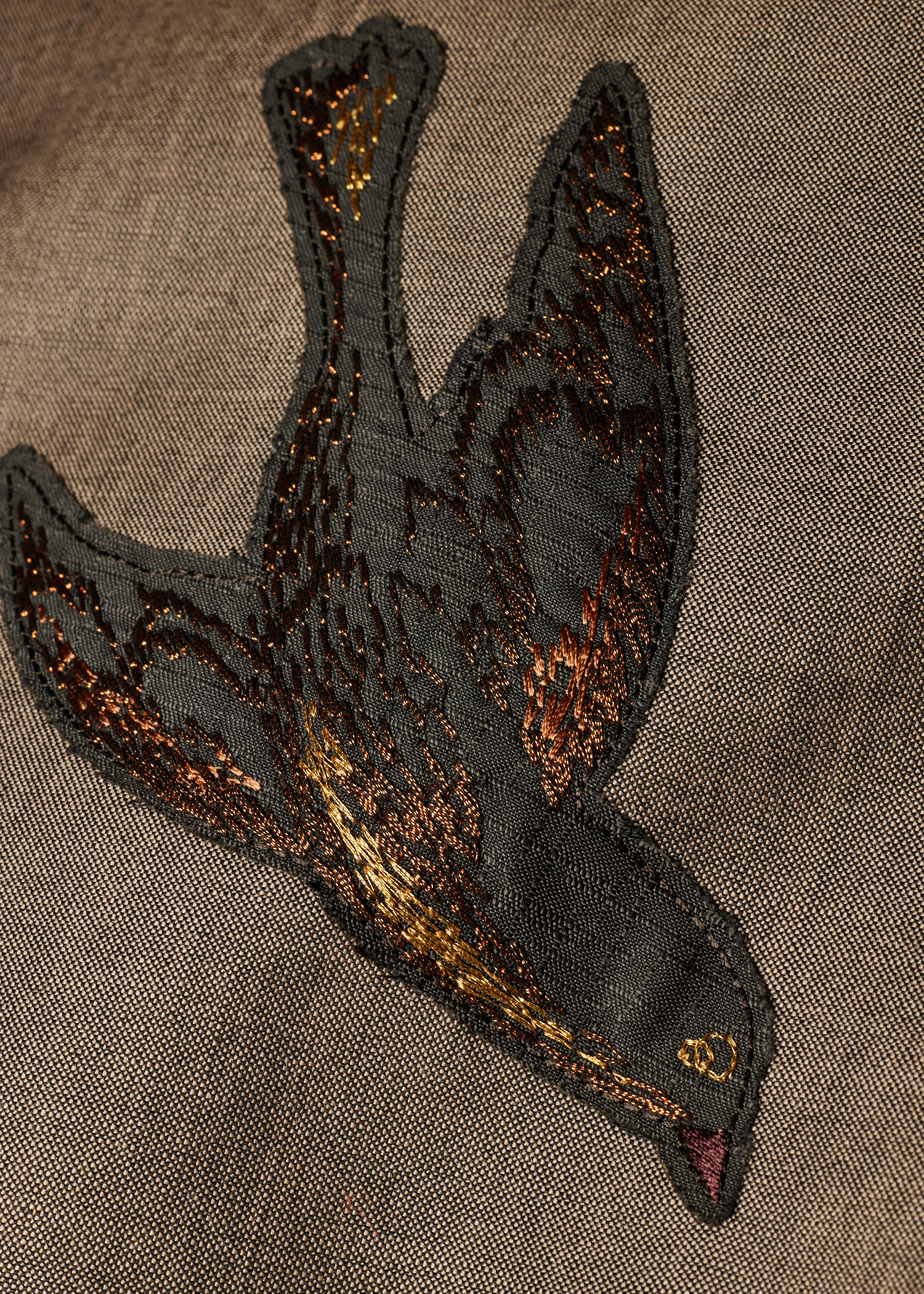 Brown Wool-Mohair Embroidered Birds Double Breasted Blazer