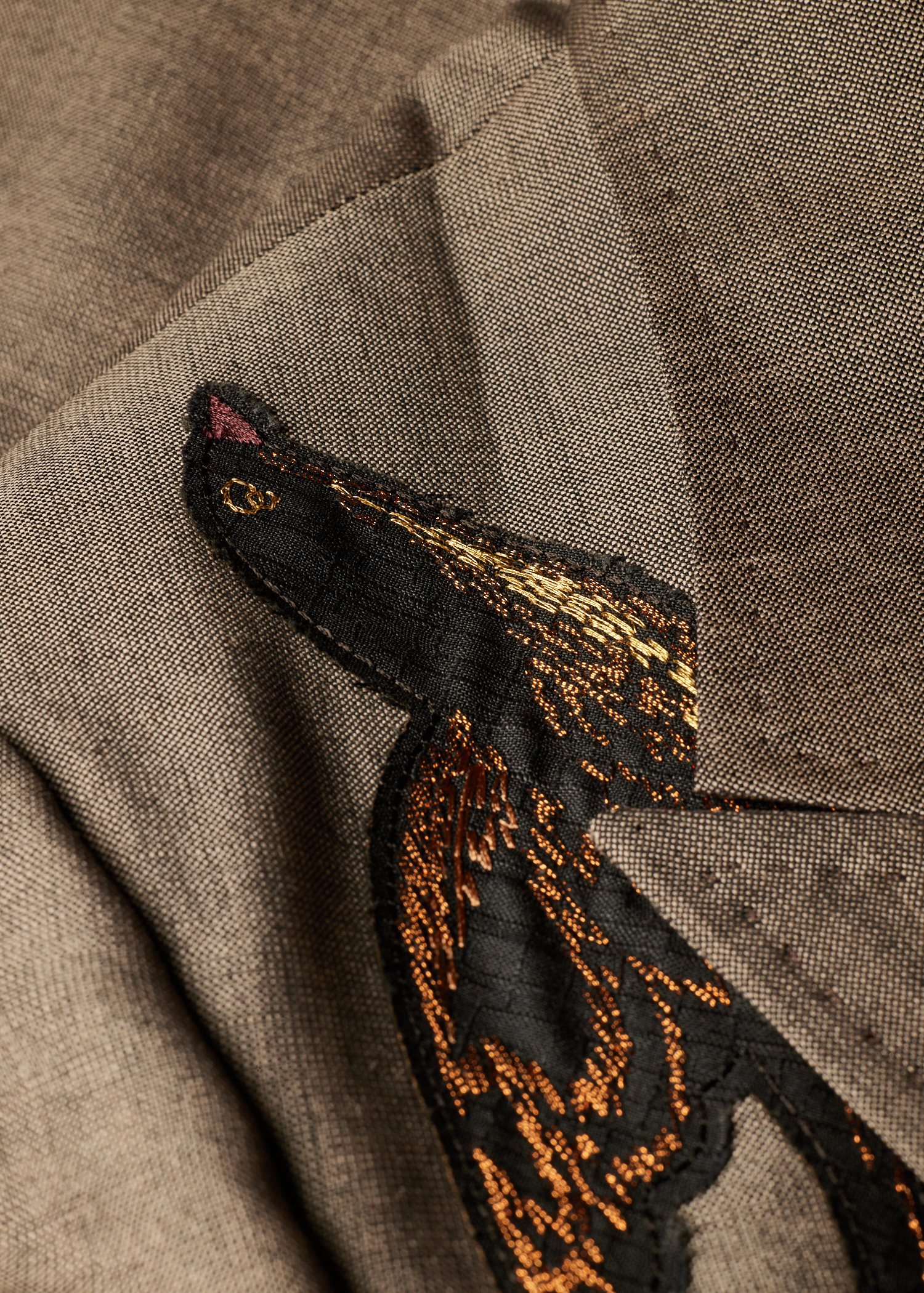 Brown Wool-Mohair Embroidered Birds Double Breasted Blazer