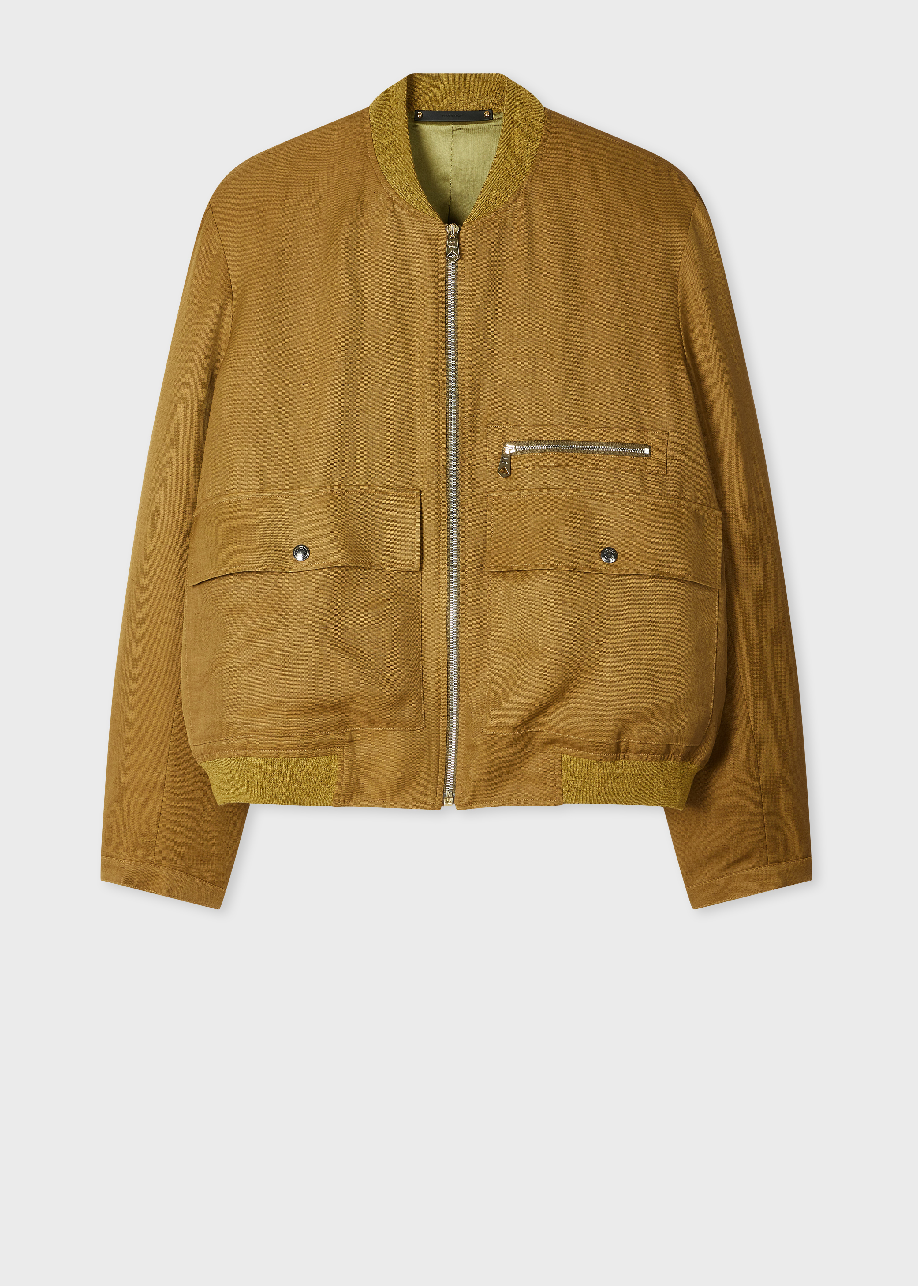 Khaki Viscose-Linen Bomber Jacket