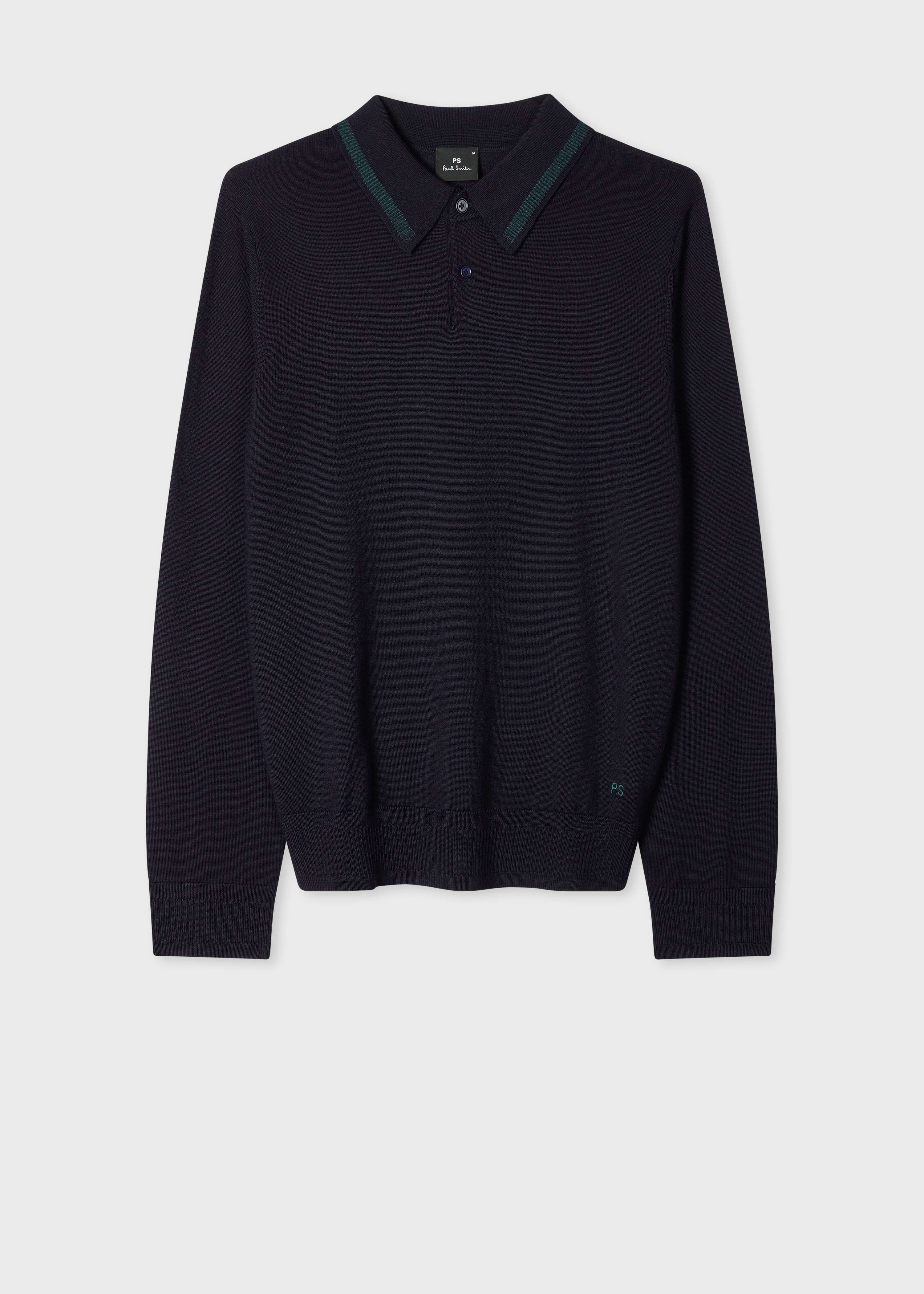 Navy Merino Wool Knitted Polo Shirt