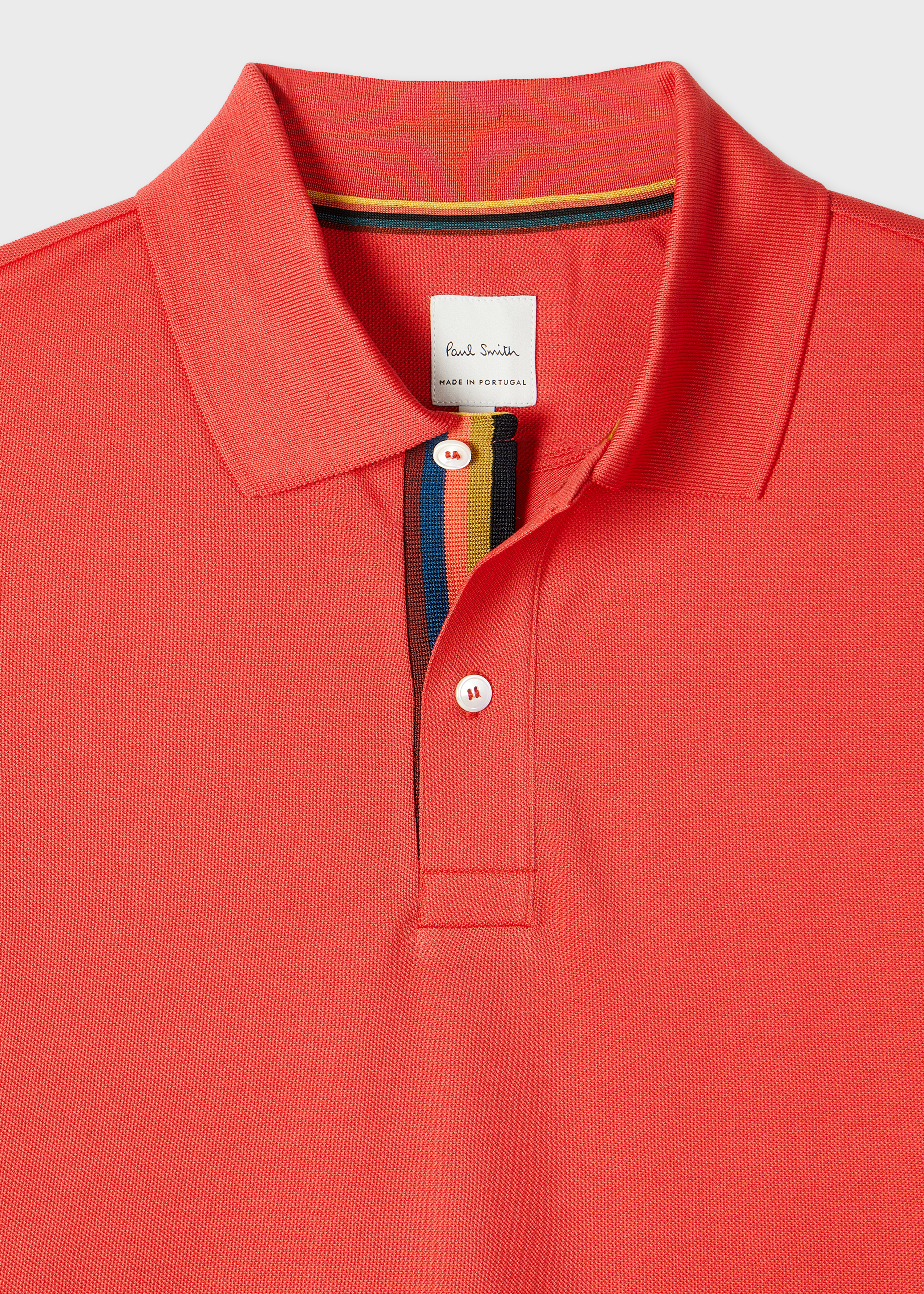 Coral Pink 'Artist Stripe' Placket Polo Shirt