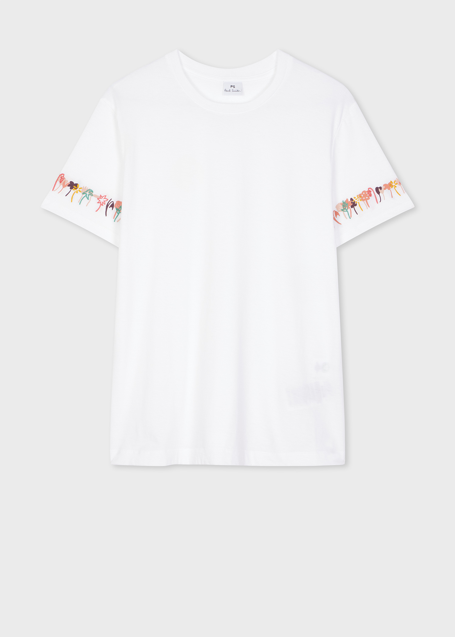 Women's Cotton White 'Embroidered Flowers' T-Shirt
