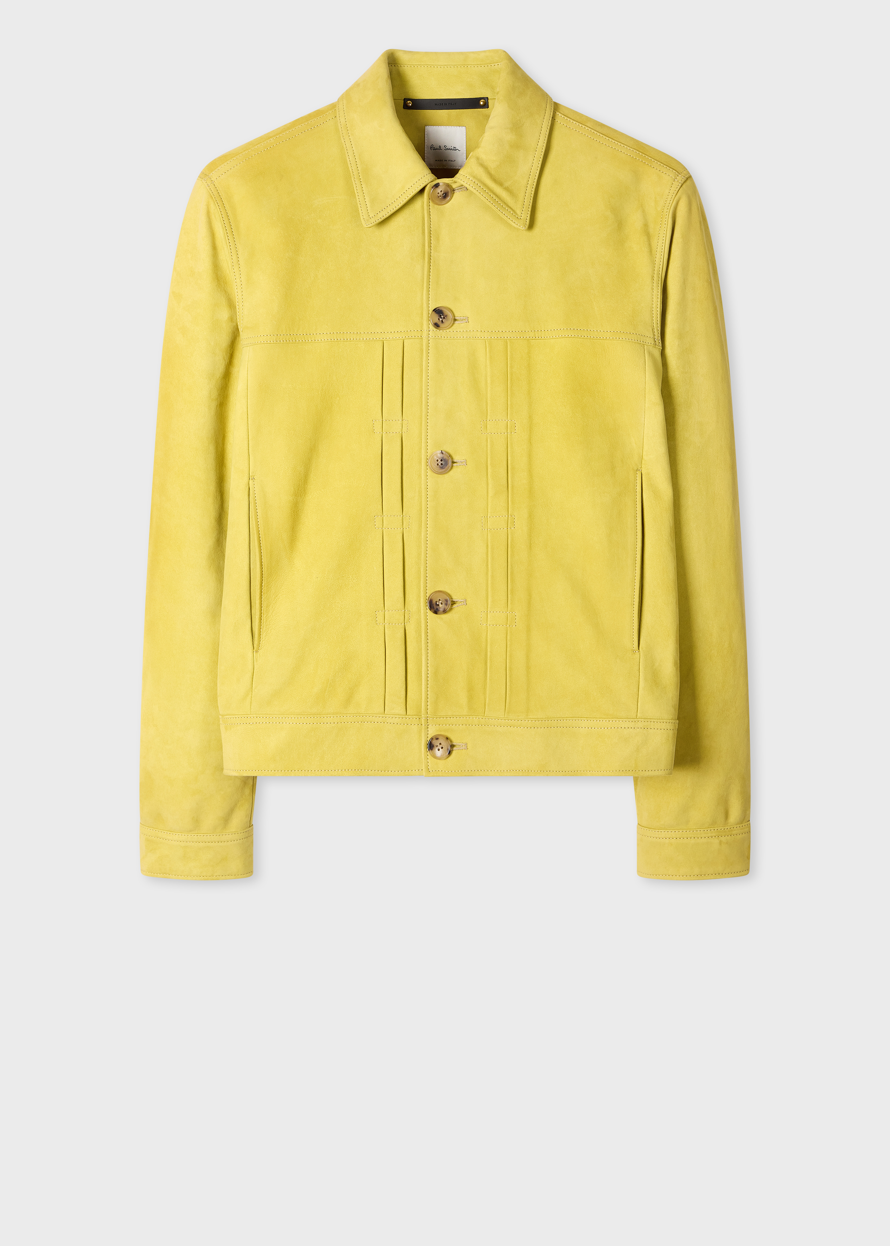 Yellow Nubuck Leather Pleated Trucker Jacket