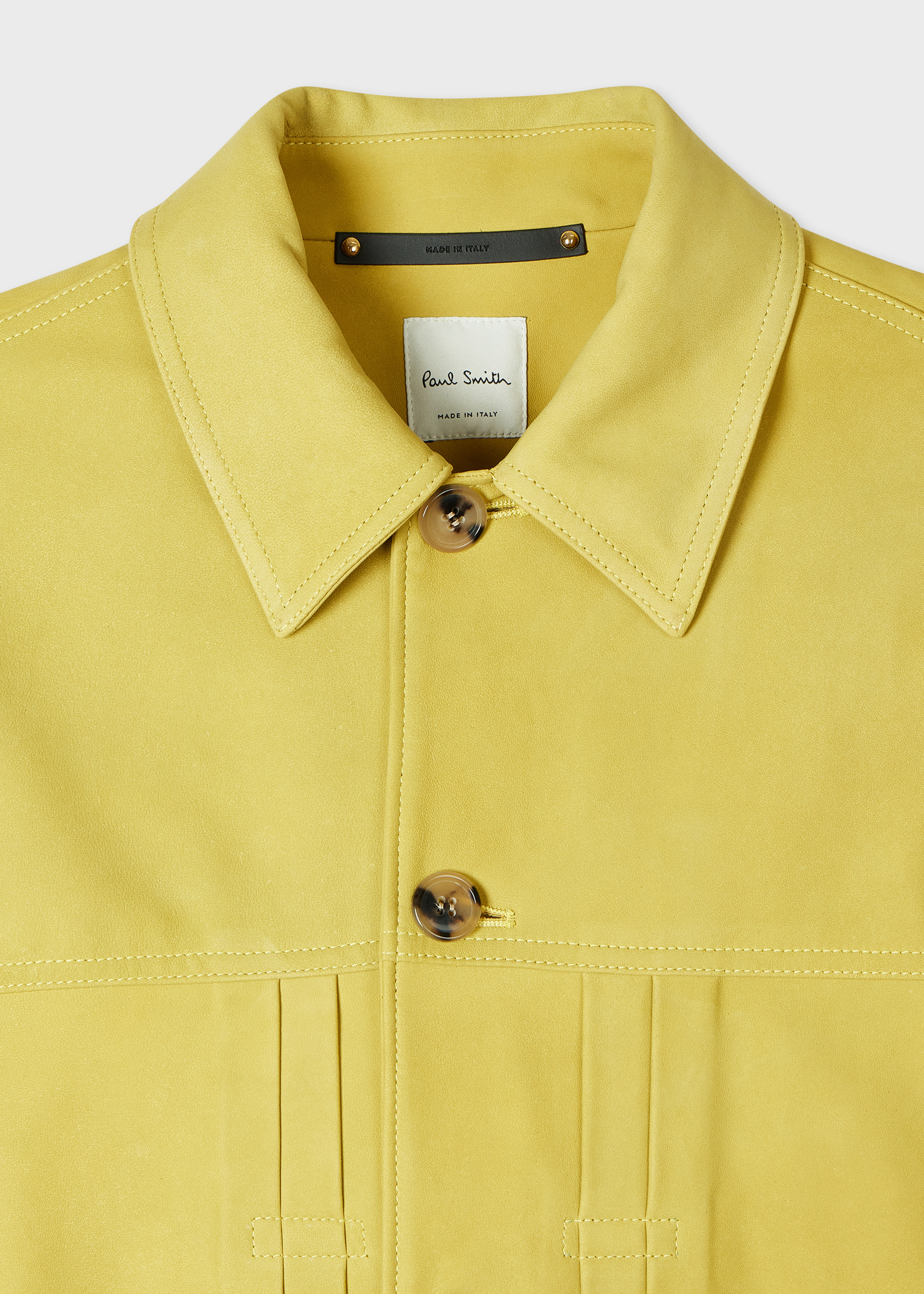 Yellow Nubuck Leather Pleated Trucker Jacket