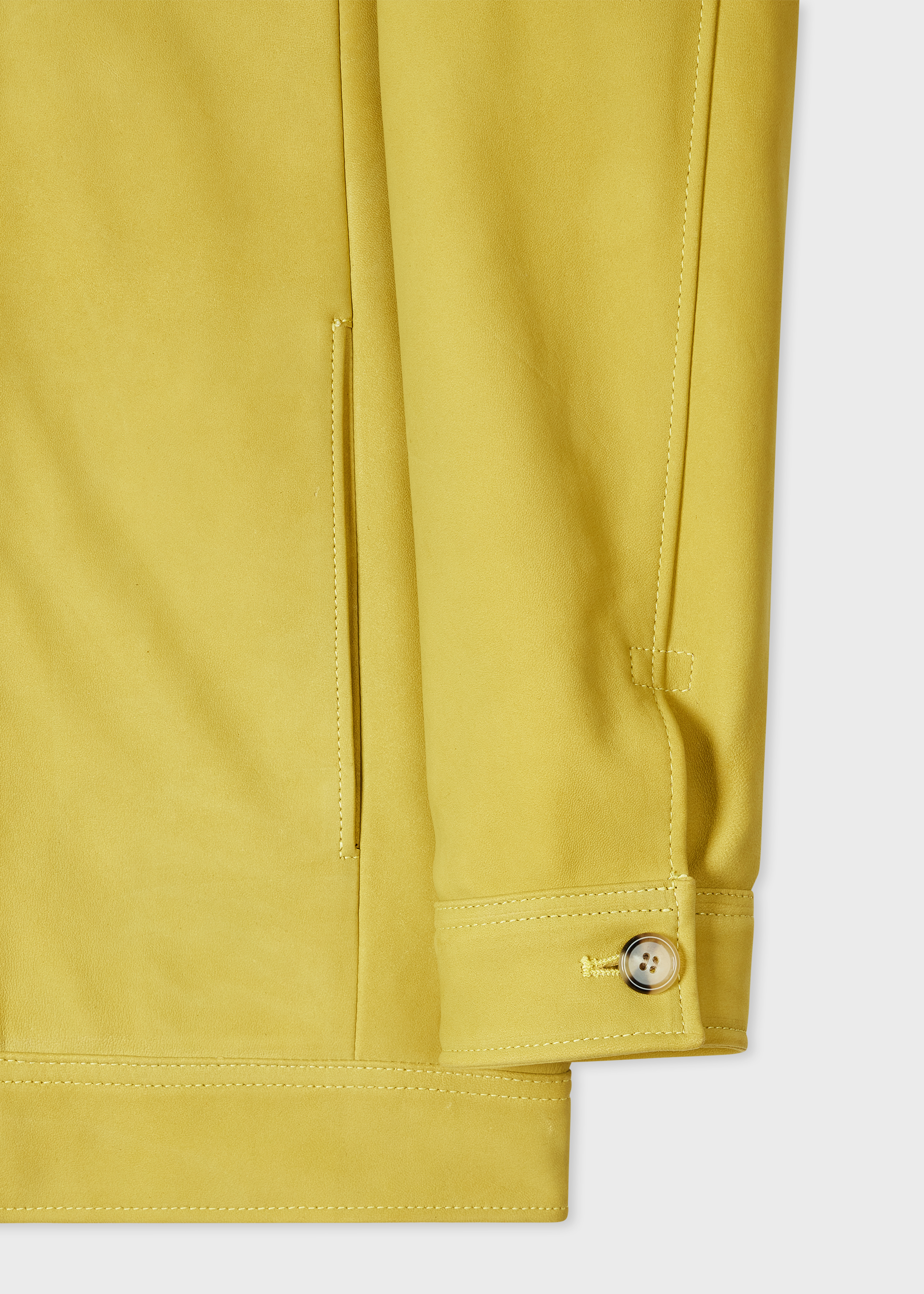 Yellow Nubuck Leather Pleated Trucker Jacket