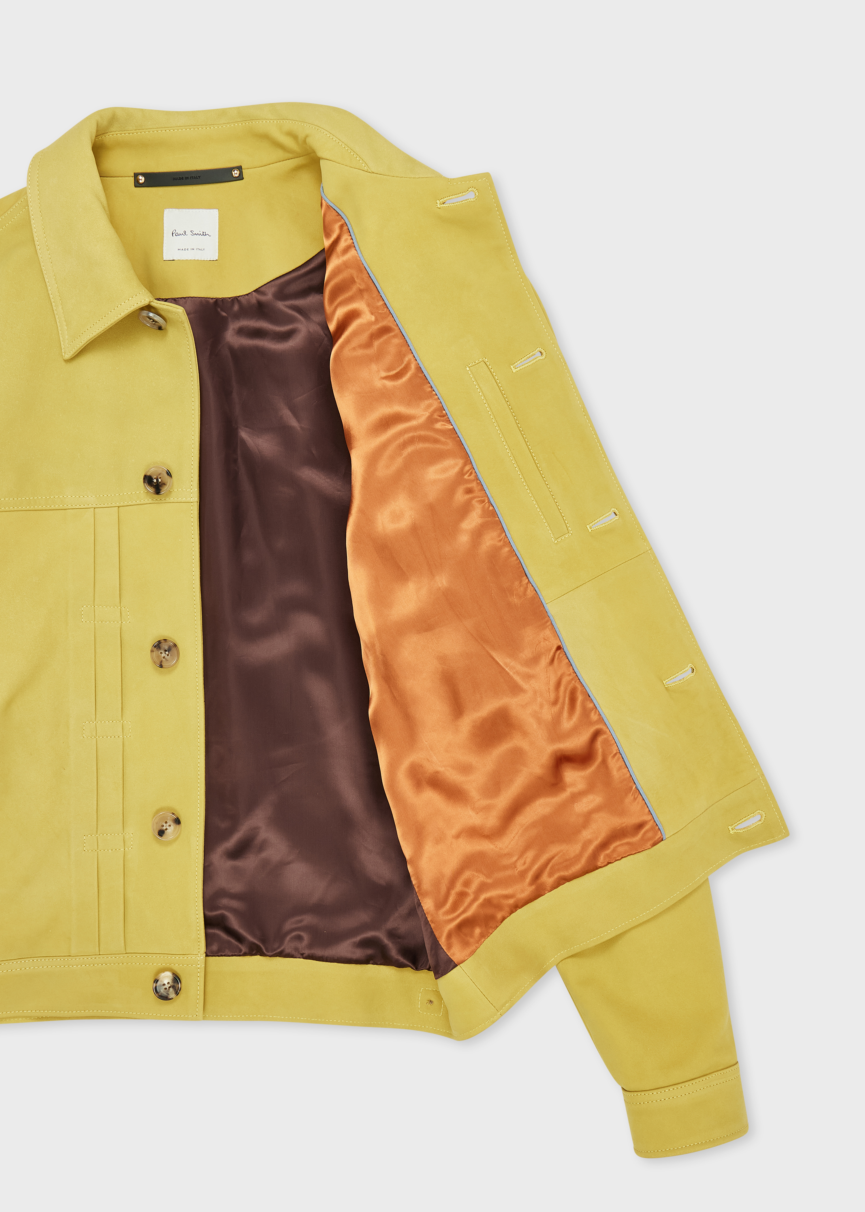 Yellow Nubuck Leather Pleated Trucker Jacket