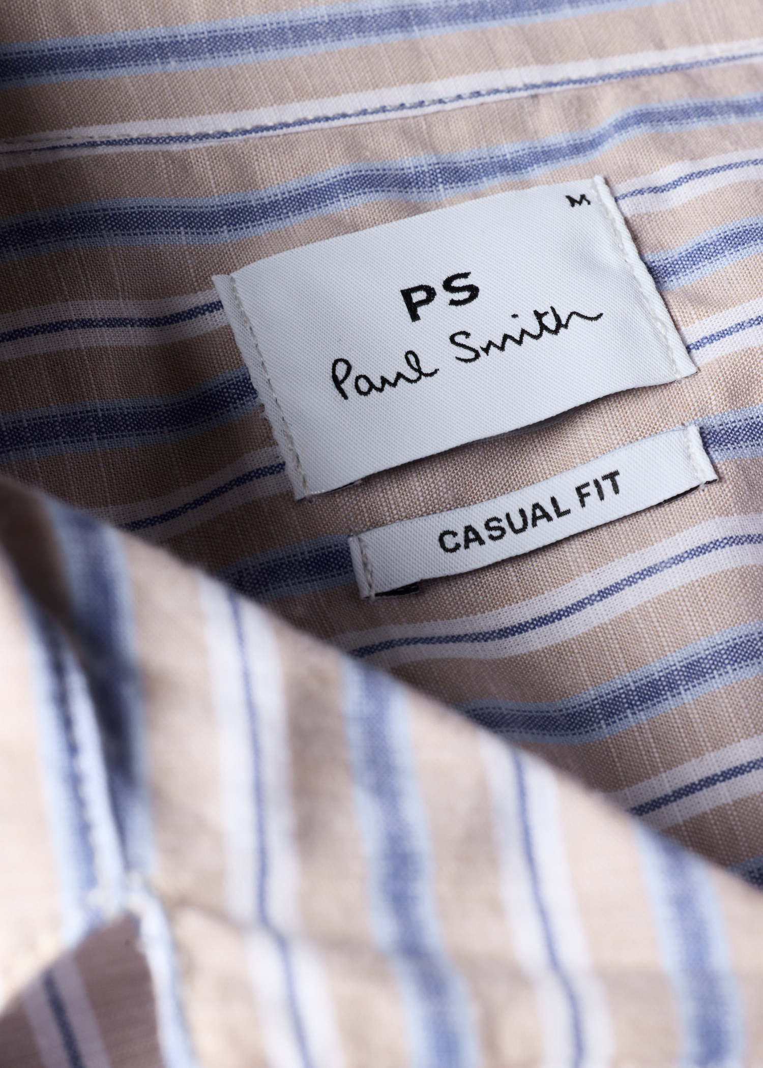 Tan and Blue Slub Stripe Cotton Shirt