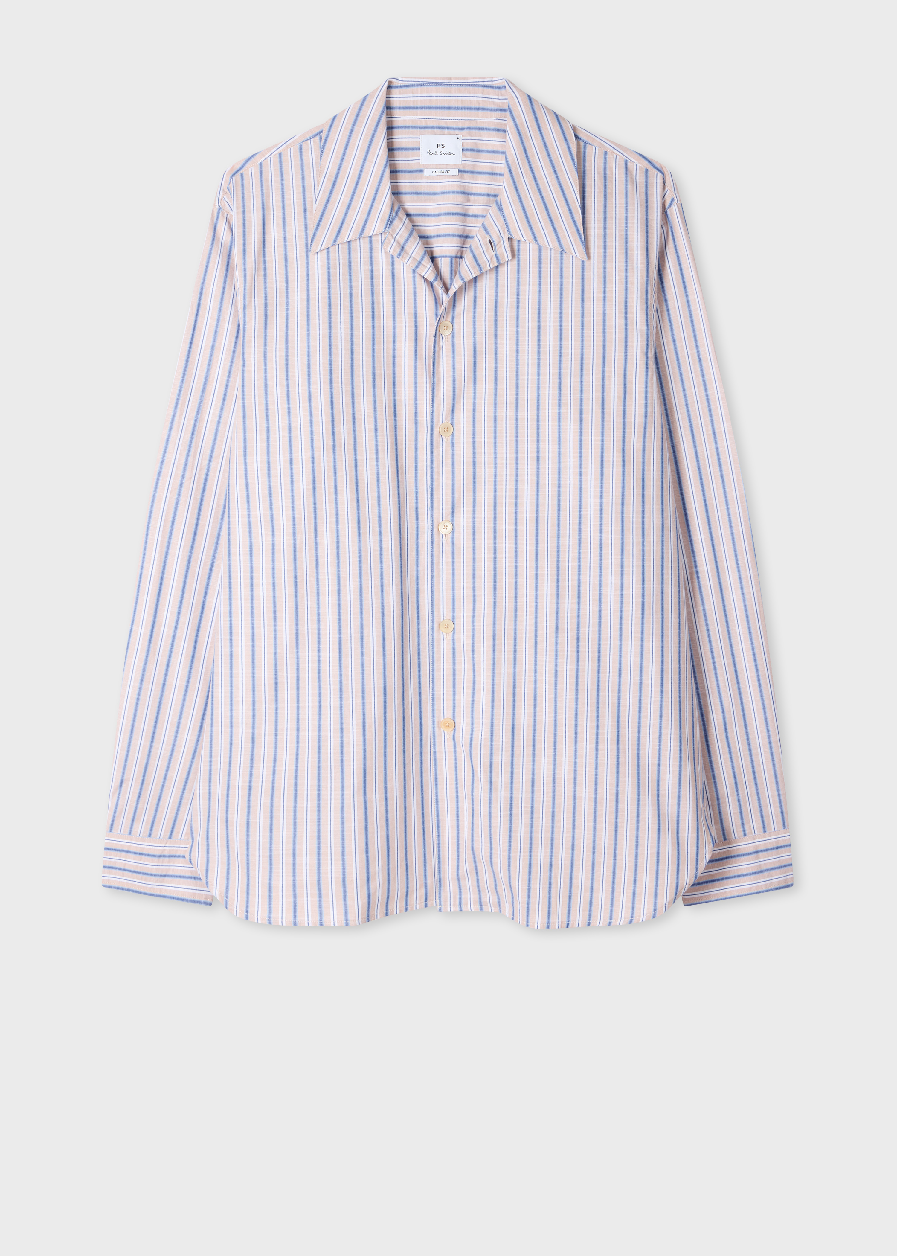 Tan and Blue Slub Stripe Cotton Shirt