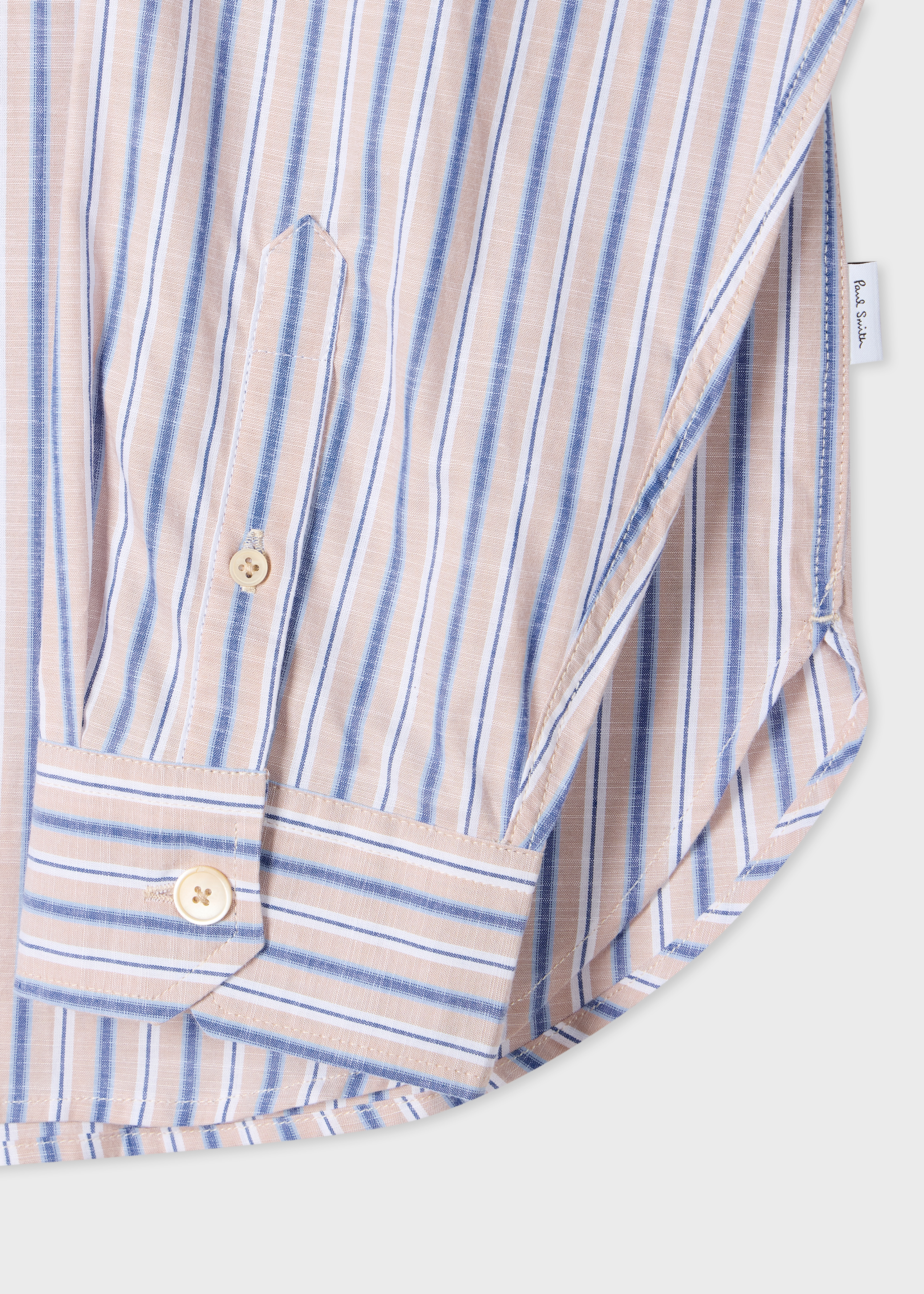 Tan and Blue Slub Stripe Cotton Shirt