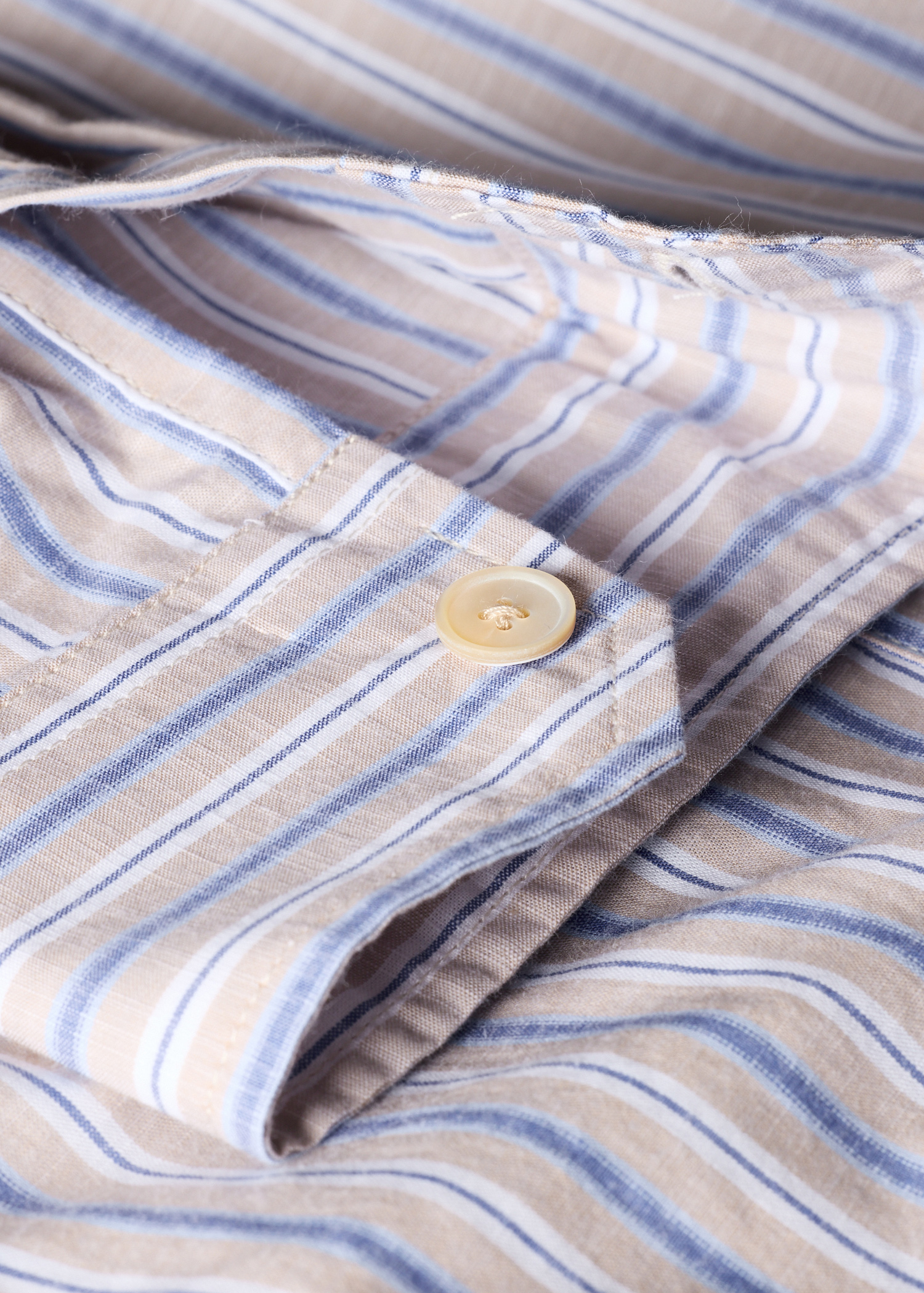 Tan and Blue Slub Stripe Cotton Shirt