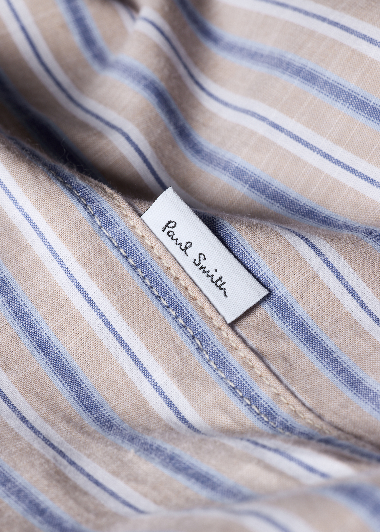 Tan and Blue Slub Stripe Cotton Shirt