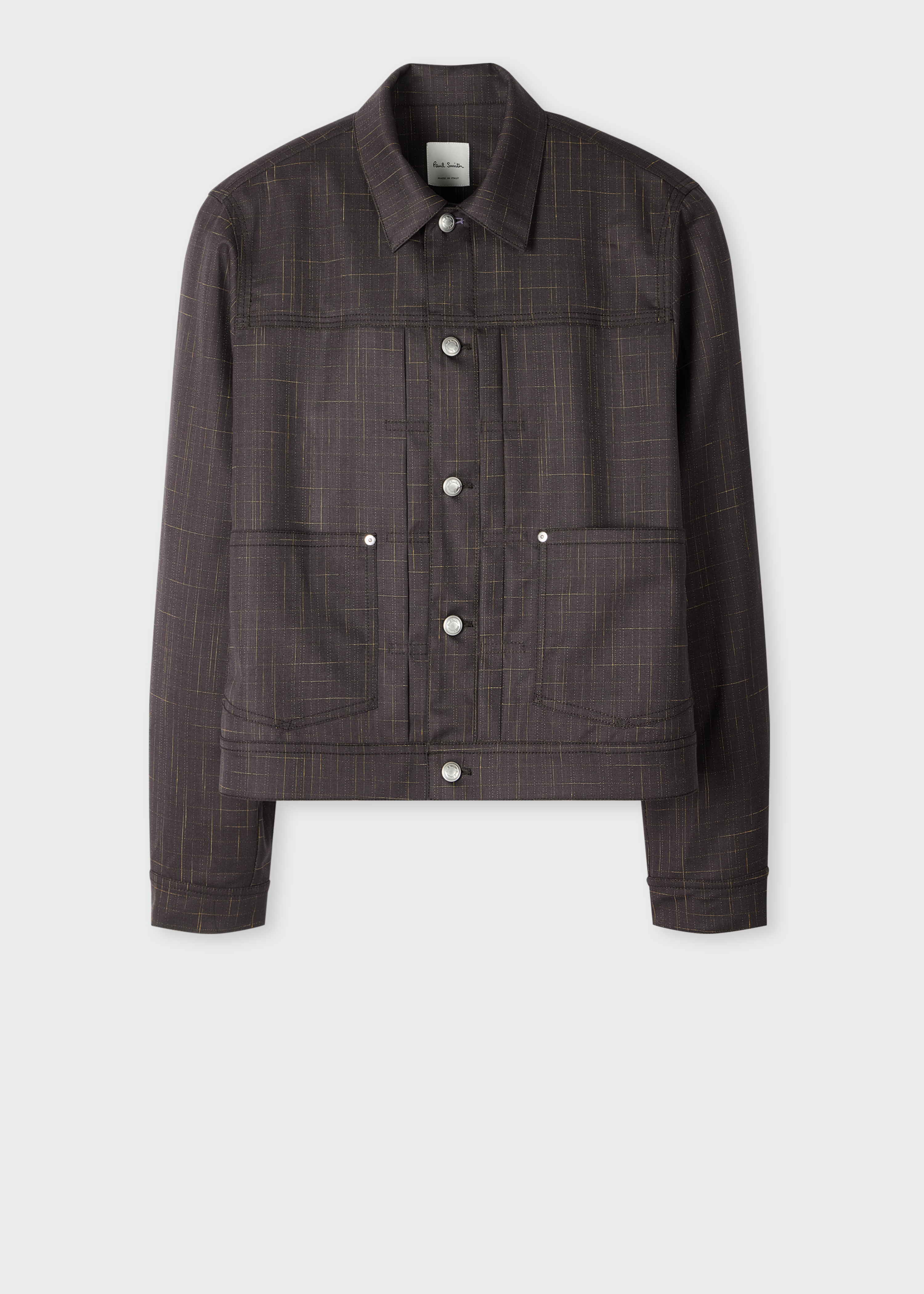 Aubergine Wool Check Pleated Trucker Jacket