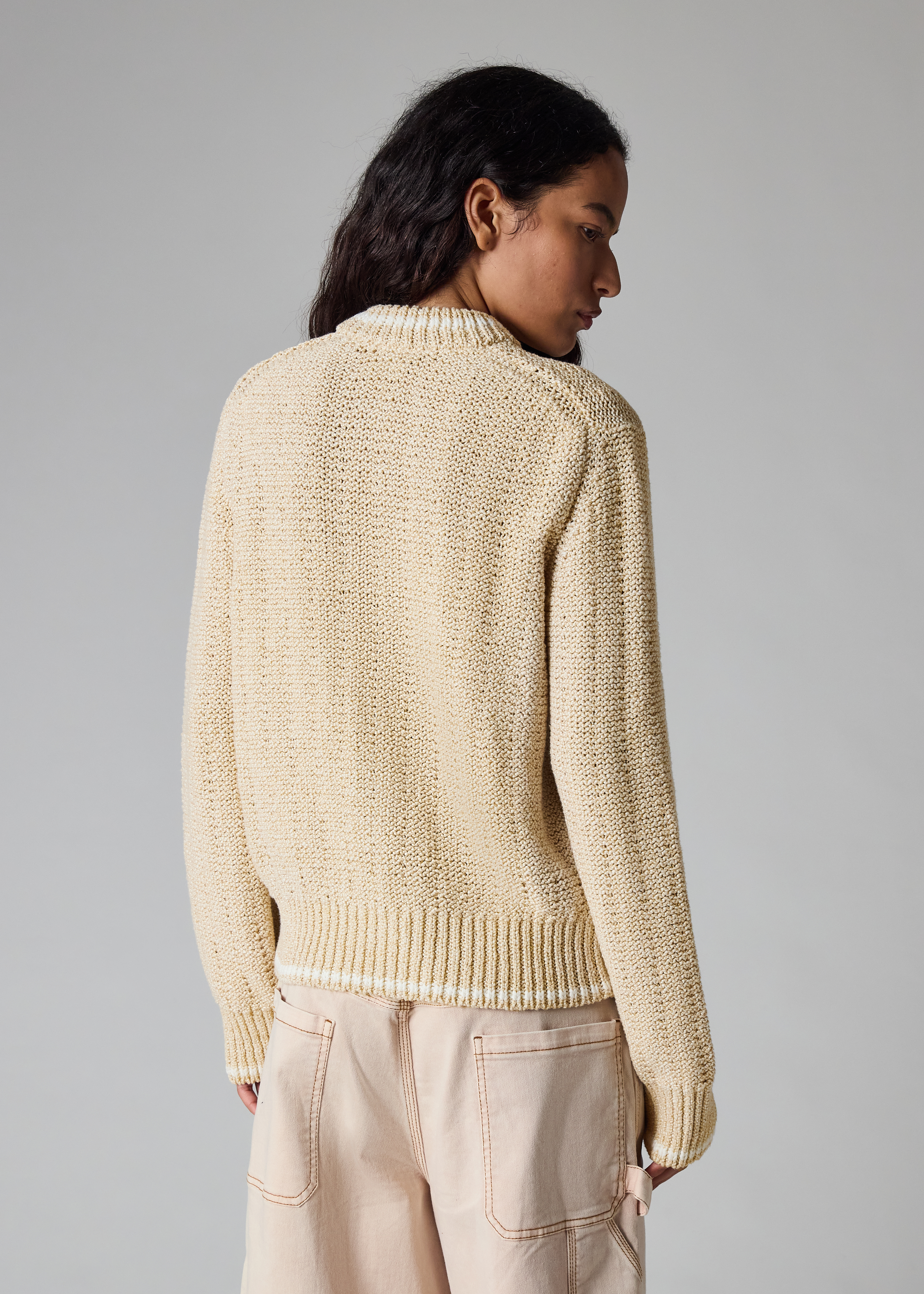 Women's Cream Textured Knit Zip Jacket