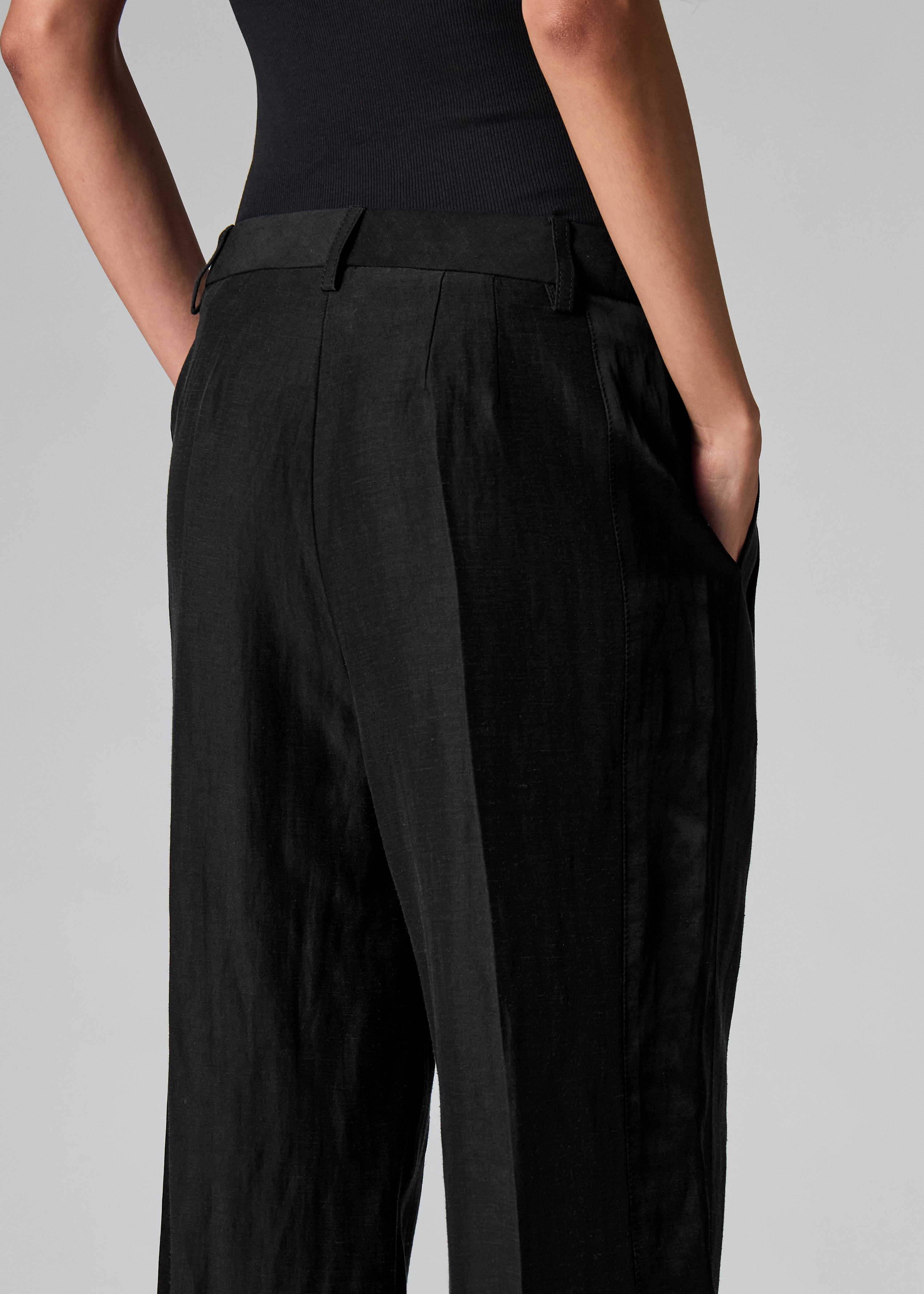 Women's Black Linen-Blend Wide-Leg Trousers