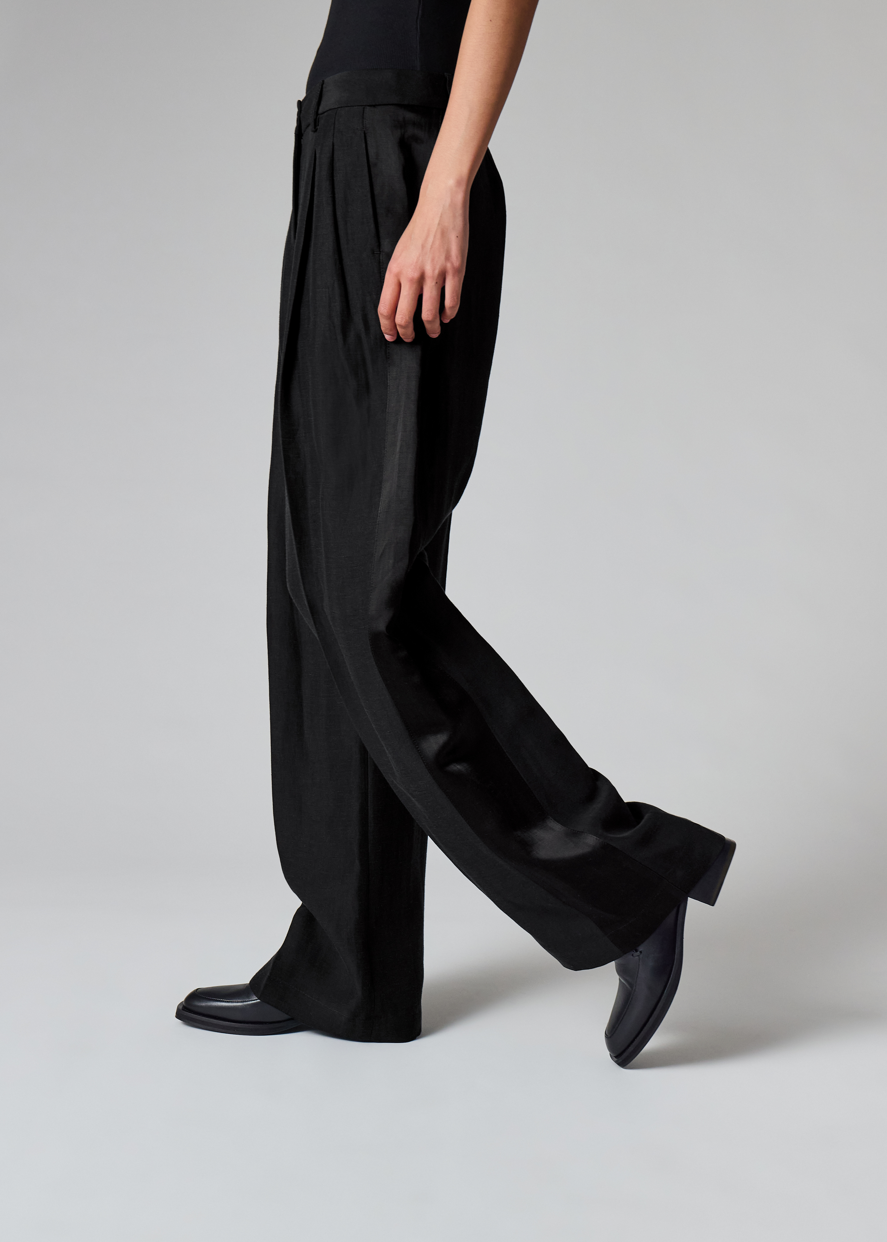 Women's Black Linen-Blend Wide-Leg Trousers
