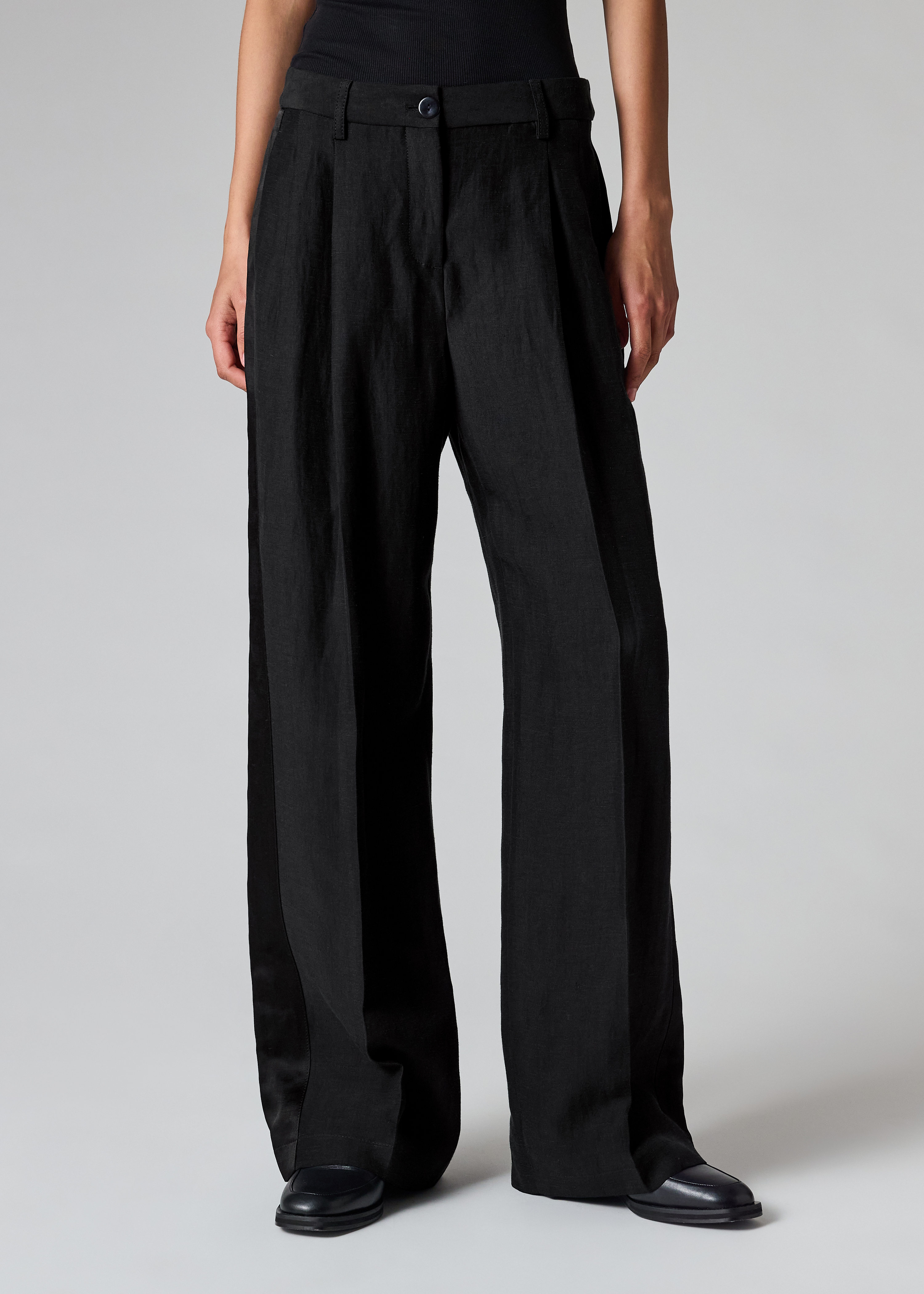 Women's Black Linen-Blend Wide-Leg Trousers