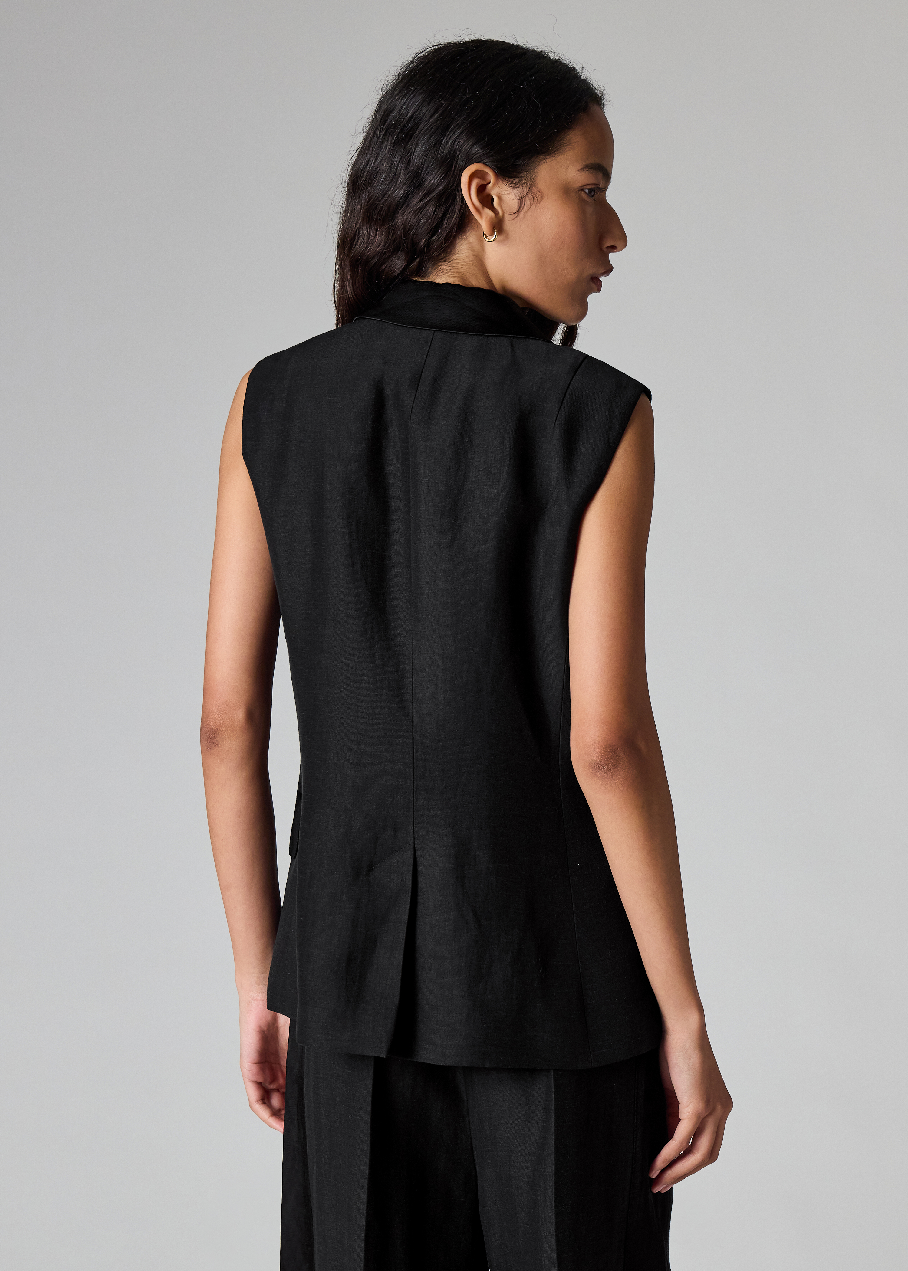 Women's Black Linen-Blend Waistcoat