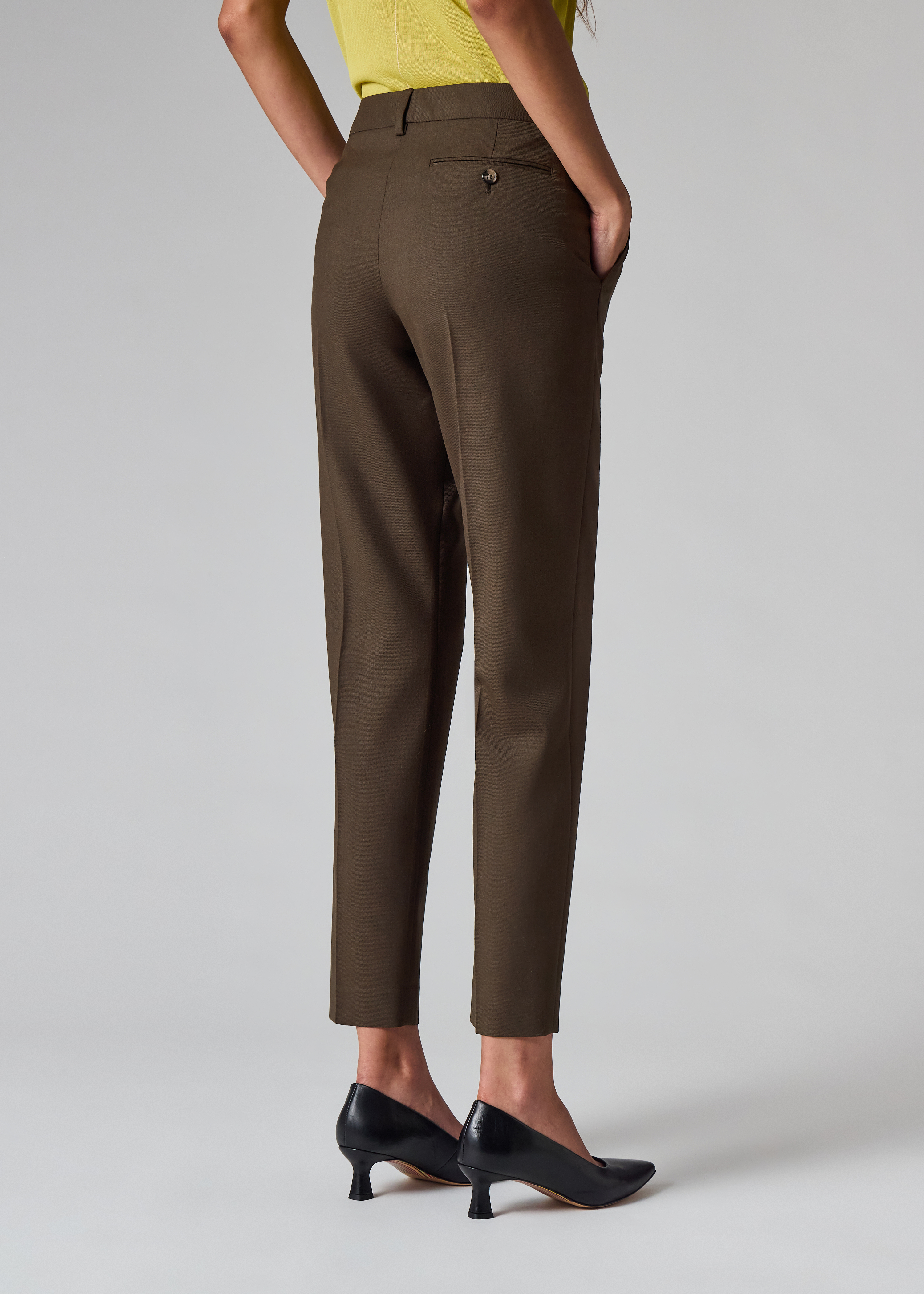 A Suit To Travel In - Women's Brown Slim-Fit Wool Trousers