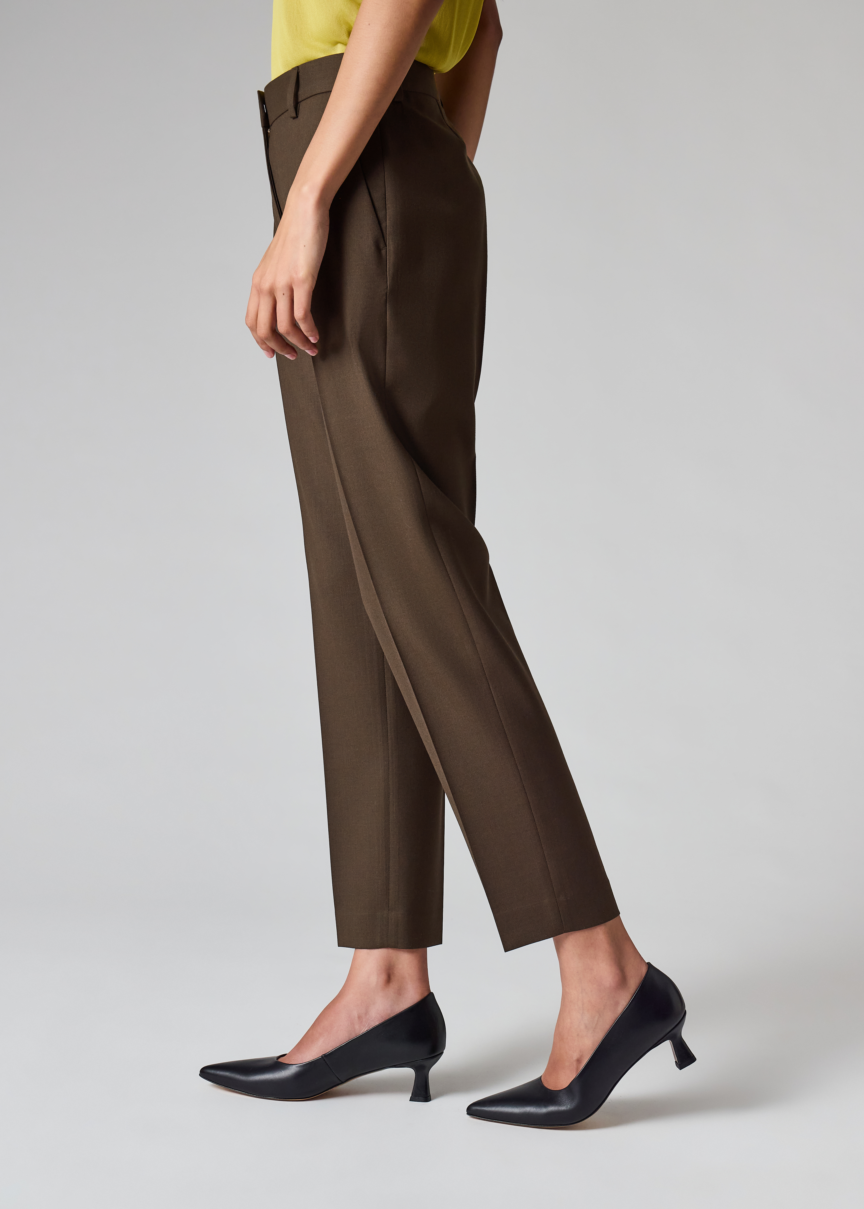 A Suit To Travel In - Women's Brown Slim-Fit Wool Trousers