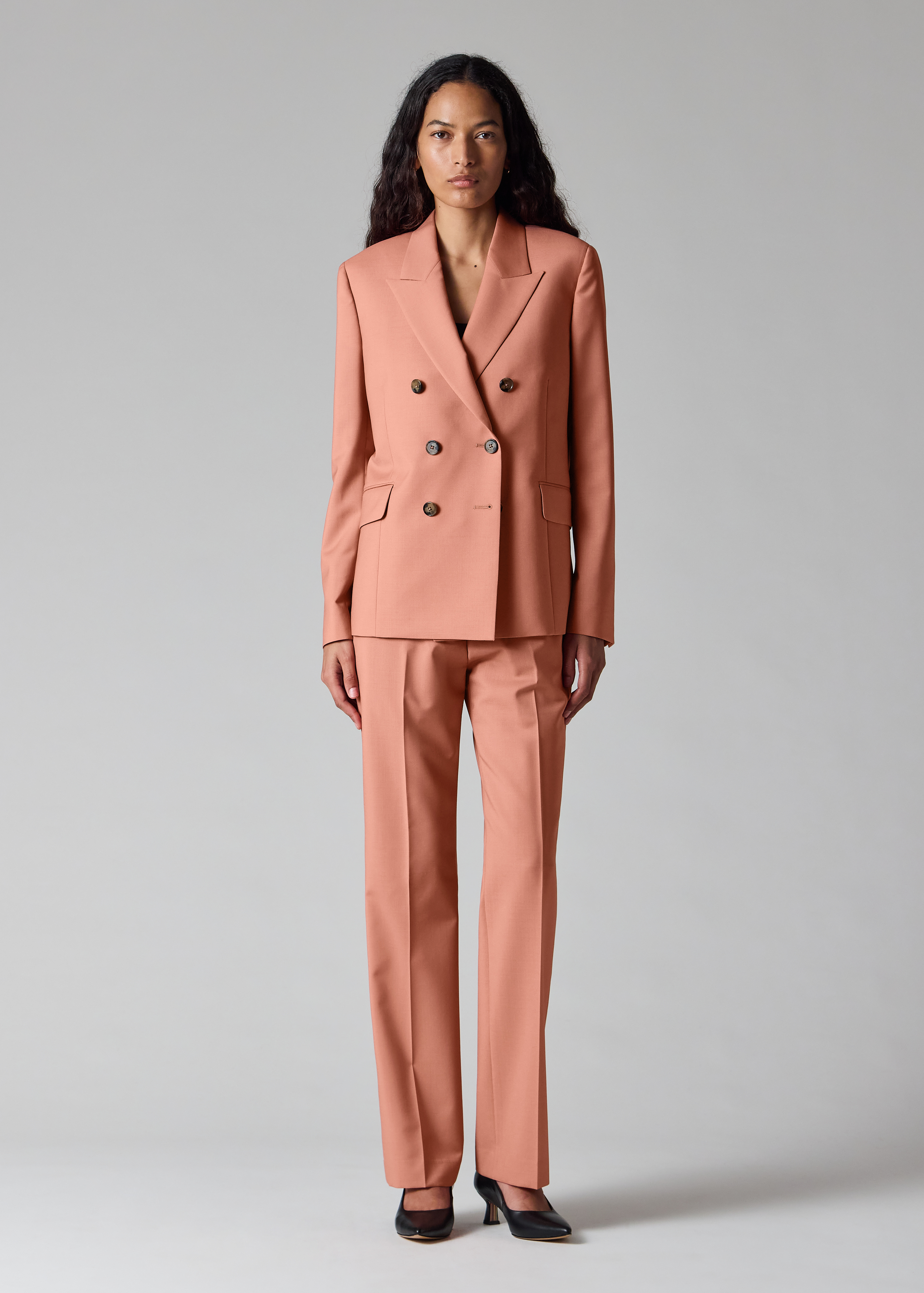 Women's Peach Mohair-Blend Double Breasted Blazer