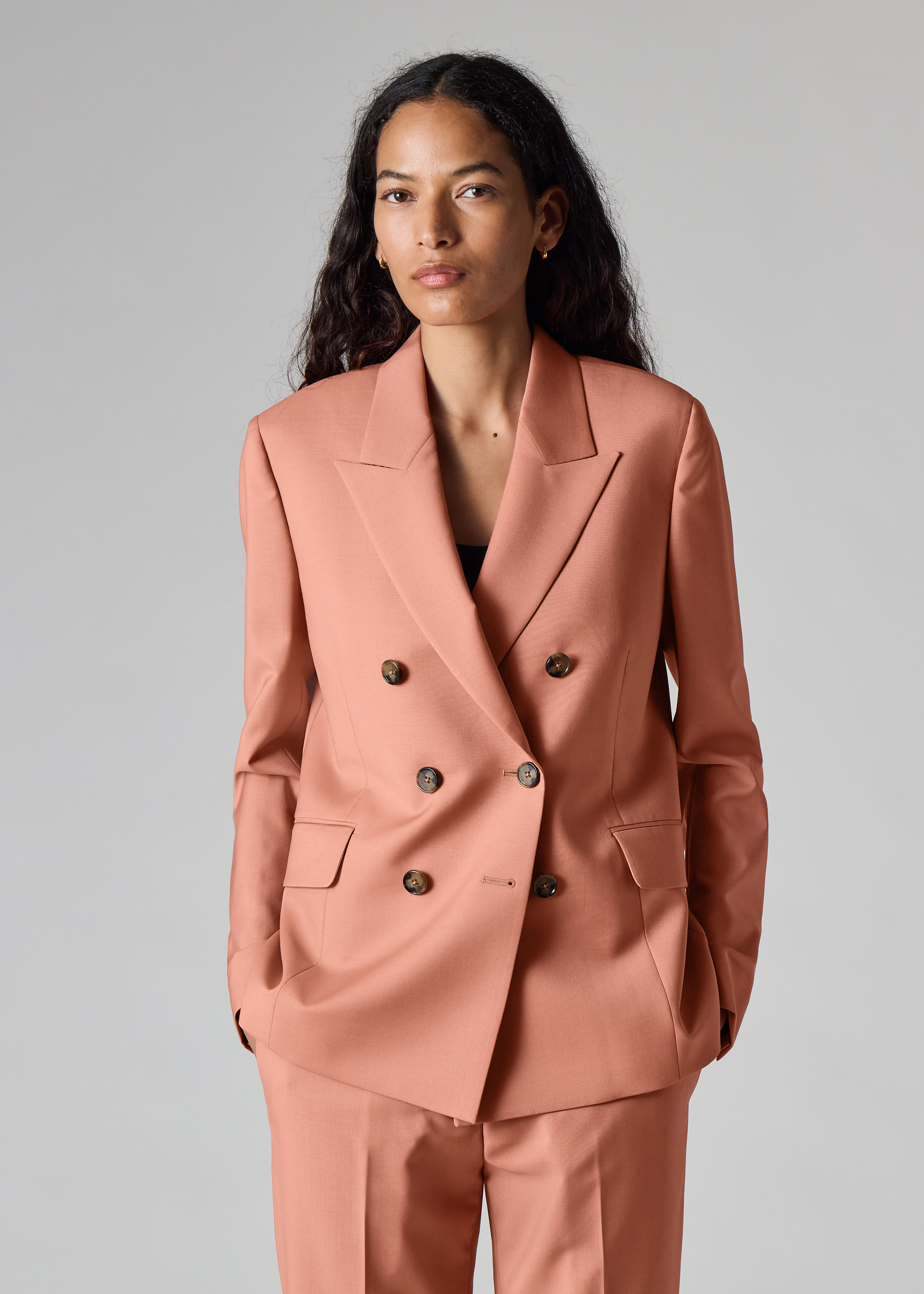 Women's Peach Mohair-Blend Double Breasted Blazer